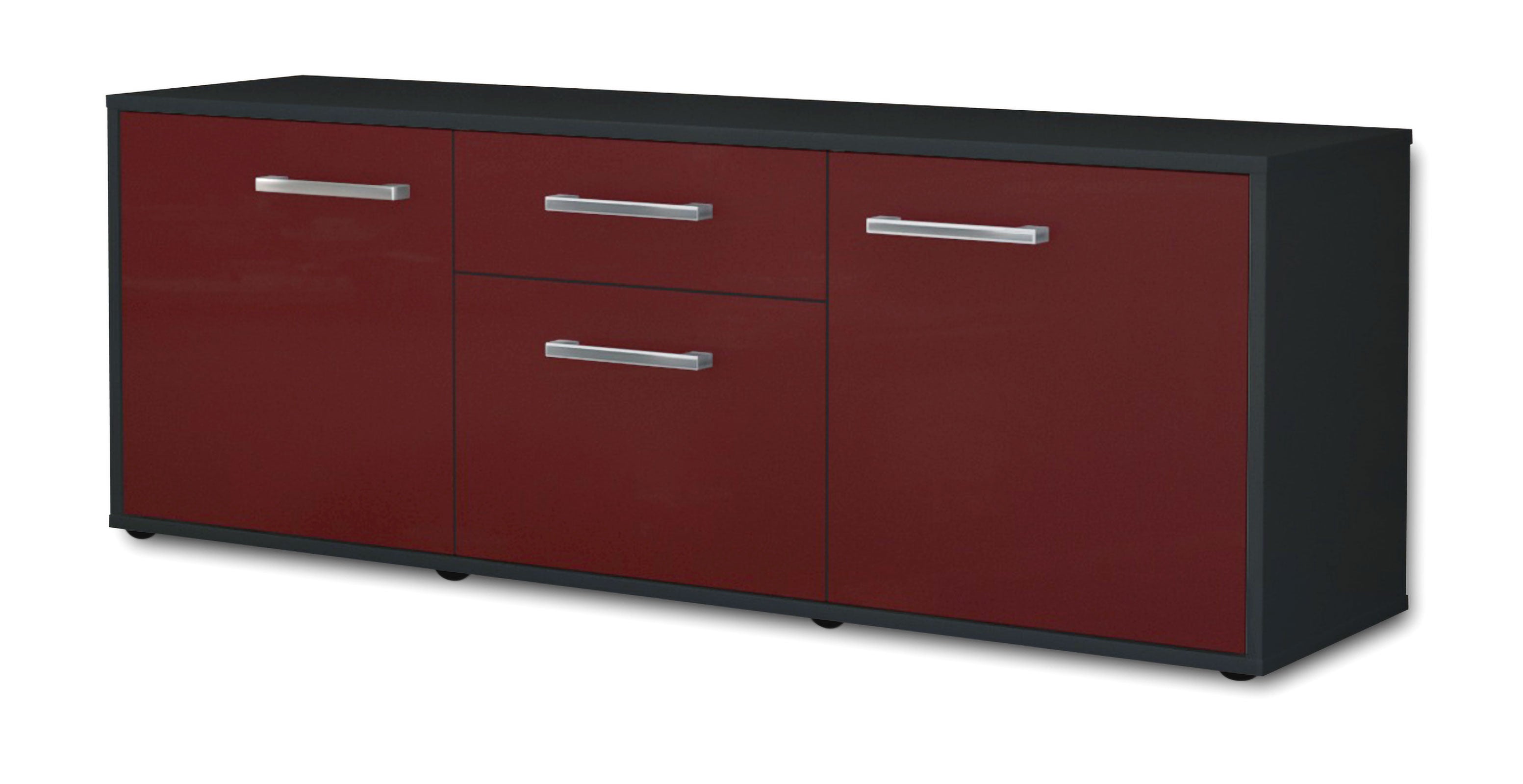Lowboard - Anella - Design Farbakzent - Freistehend mit Griffe 136 cm Anthrazit
