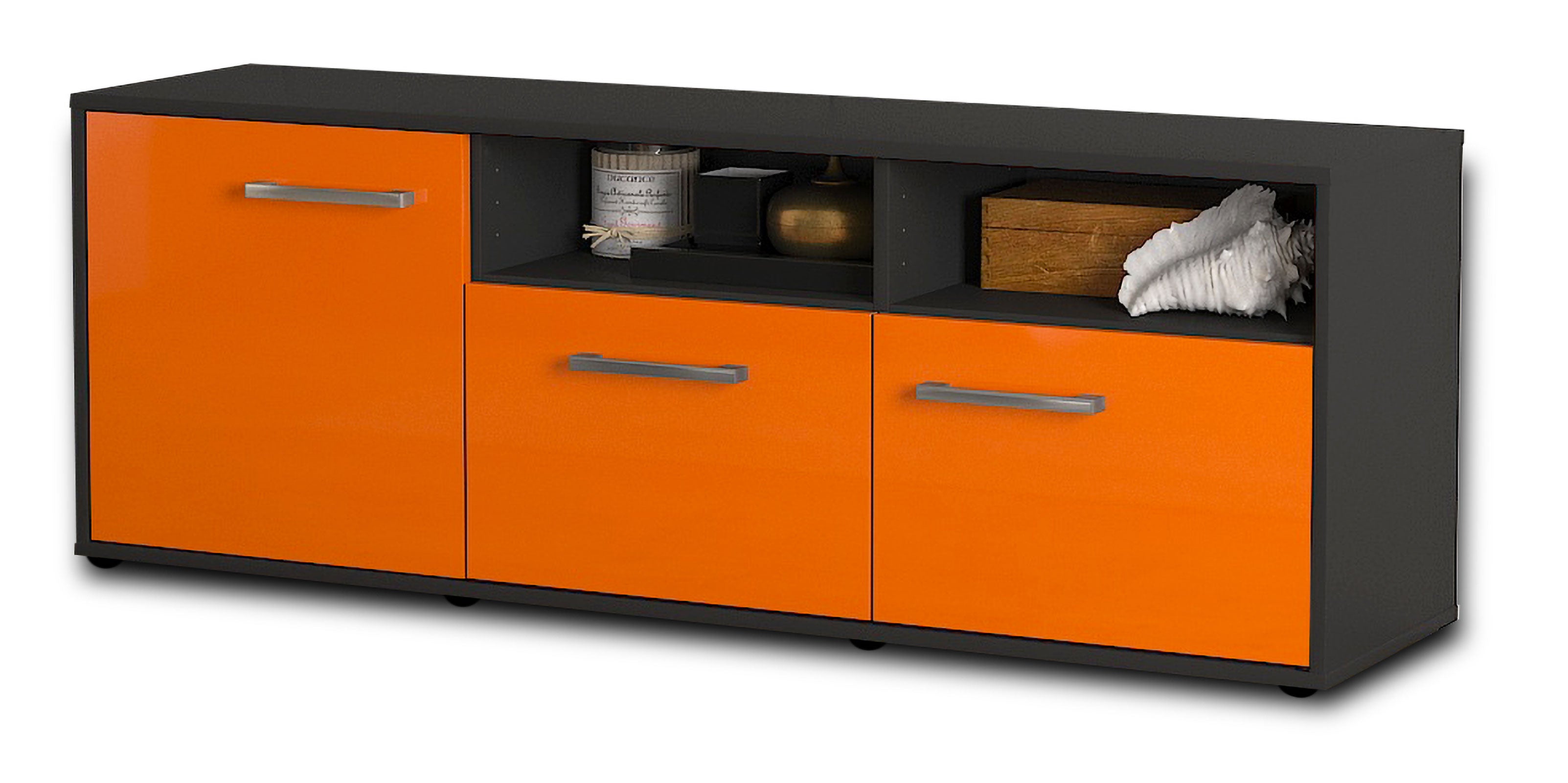 Lowboard - Angelina - Design Hochglanz - Freistehend mit Griffe 136 cm Anthrazit