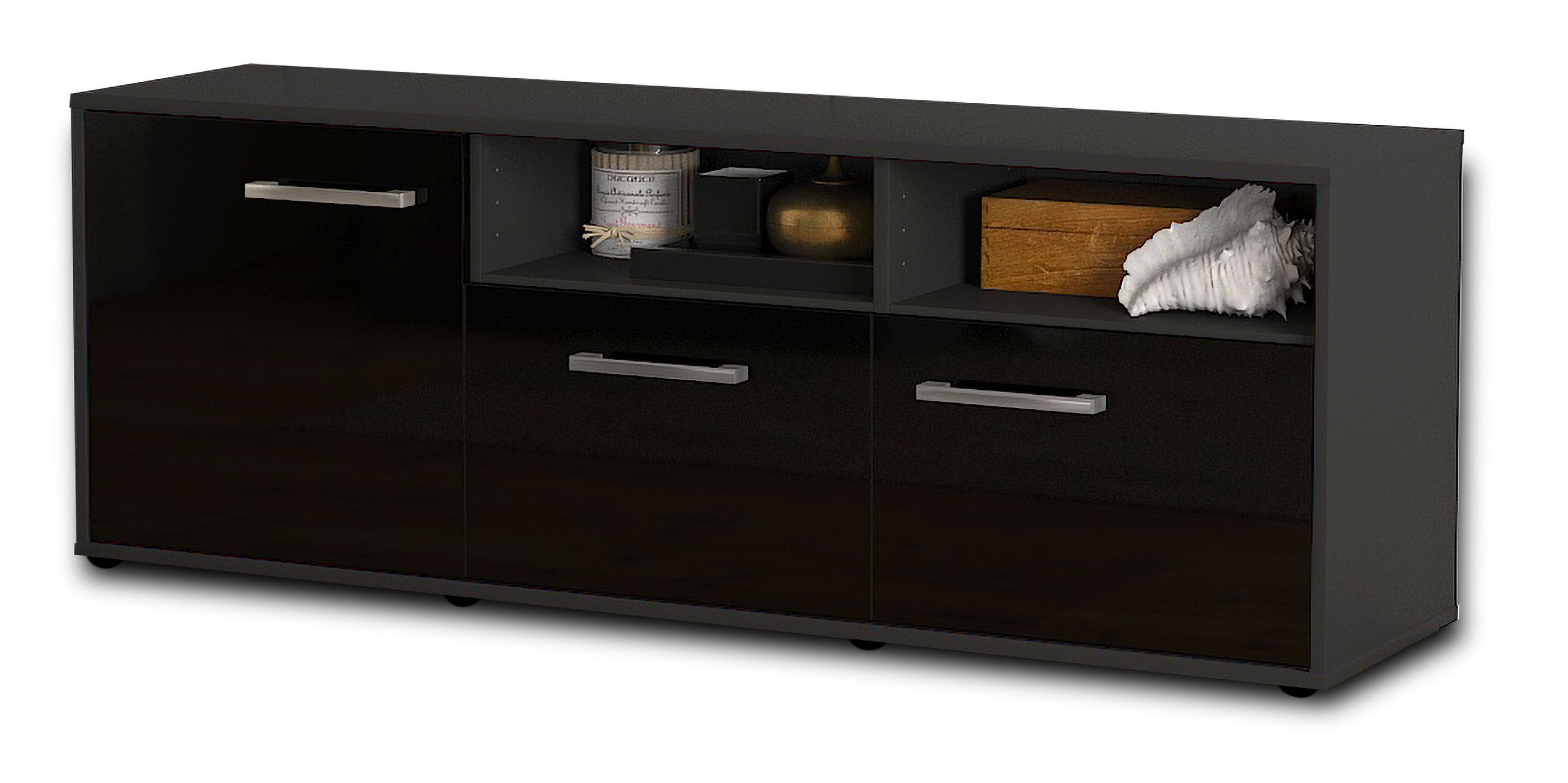 Lowboard - Angelina - Design Hochglanz - Freistehend mit Griffe 136 cm Anthrazit