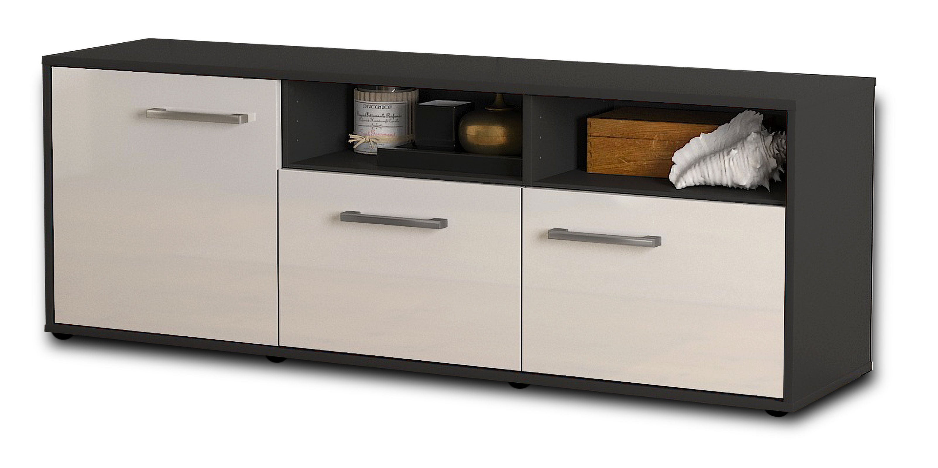 Lowboard - Angelina - Design Hochglanz - Freistehend mit Griffe 136 cm Anthrazit