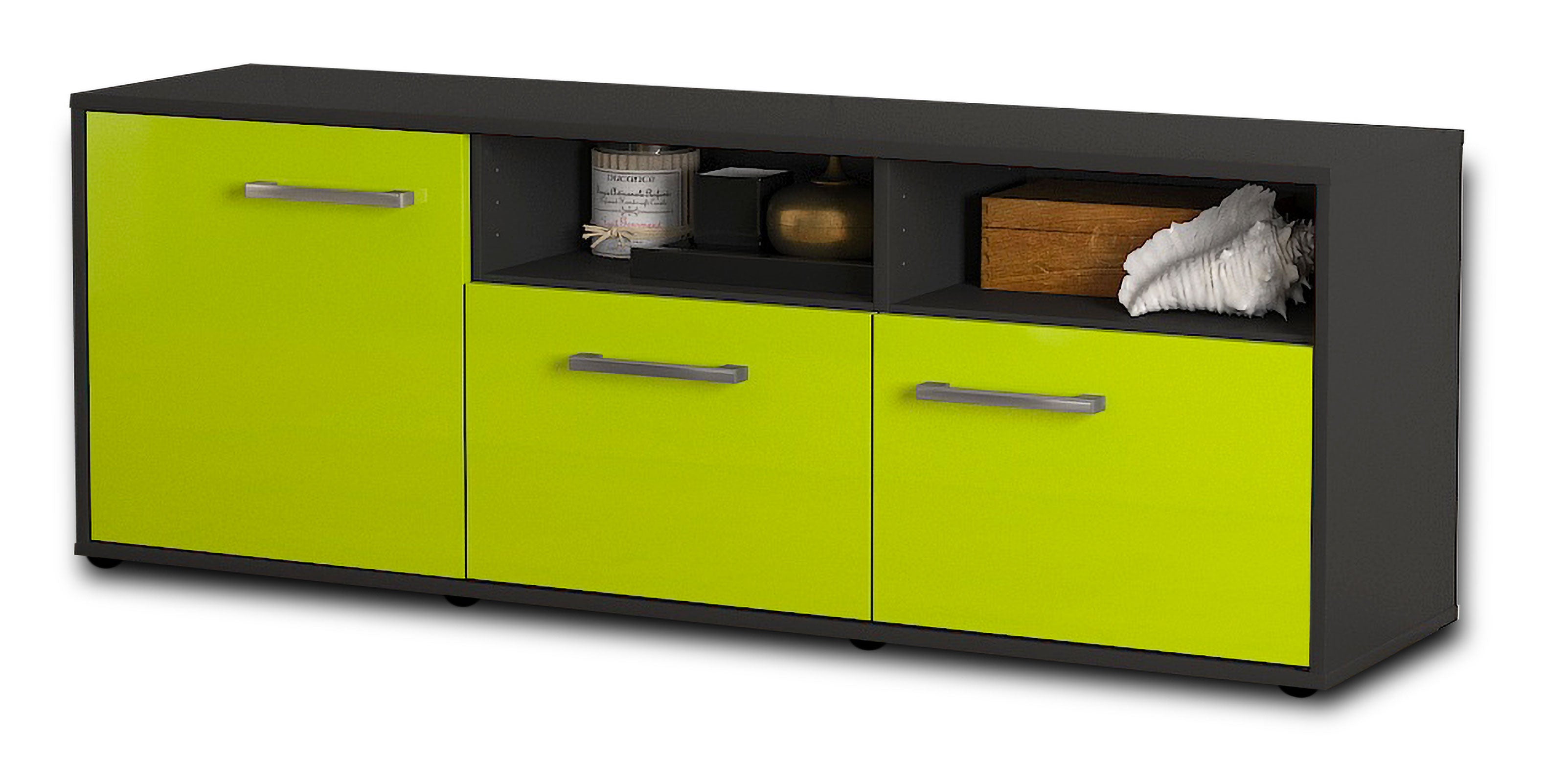Lowboard - Angelina - Design Hochglanz - Freistehend mit Griffe 136 cm Anthrazit