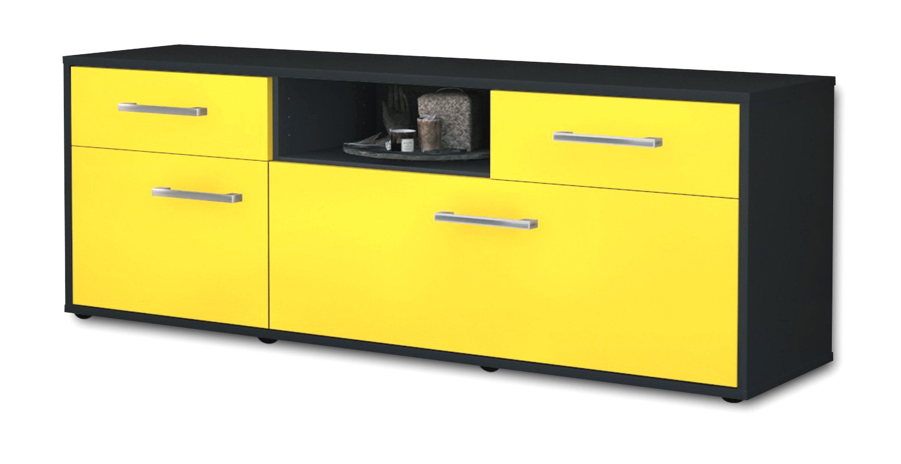 Lowboard - Anita - Design Farbakzent - Freistehend mit Griffe 136 cm Anthrazit