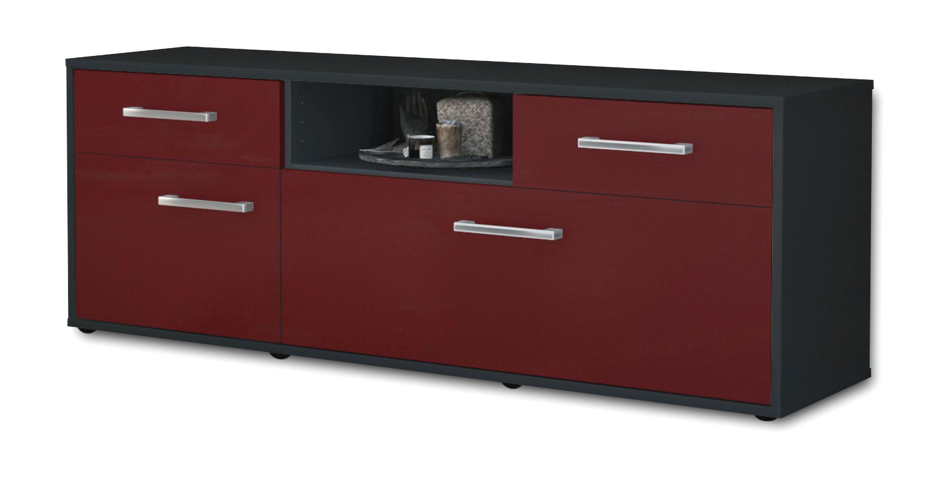 Lowboard - Anita - Design Farbakzent - Freistehend mit Griffe 136 cm Anthrazit