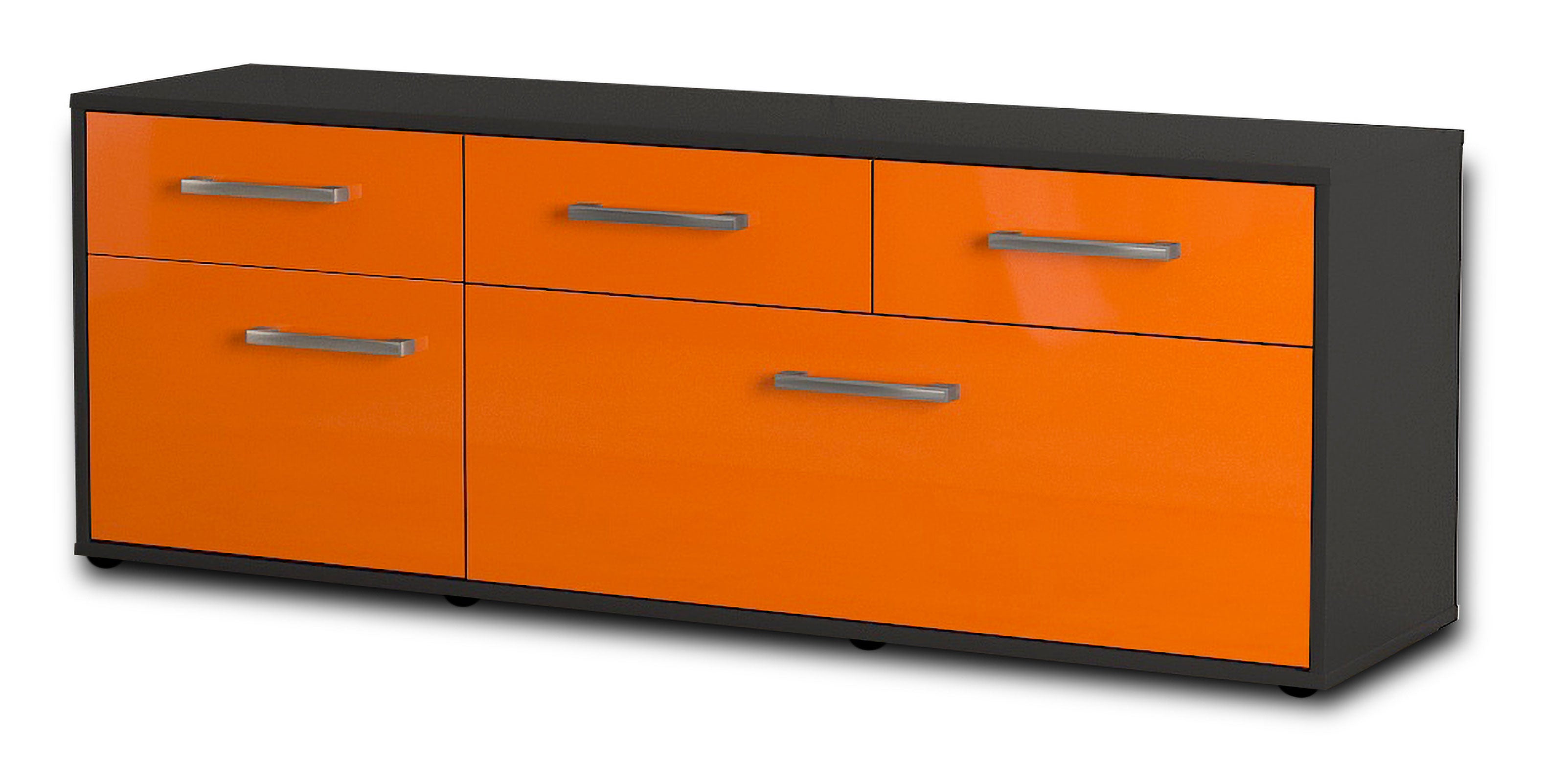 Lowboard - Anjelika - Design Hochglanz - Freistehend mit Griffe 136 cm Anthrazit