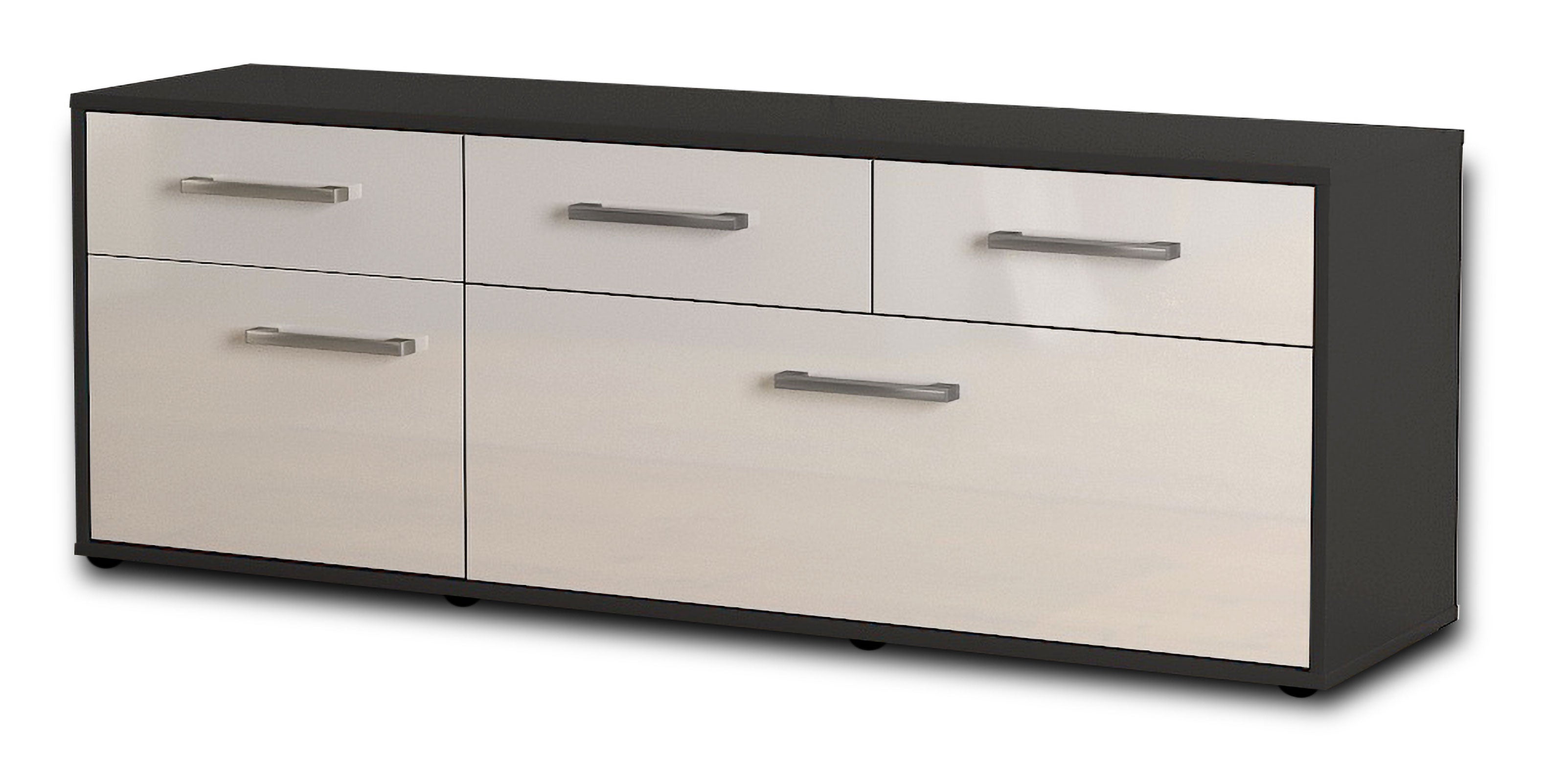 Lowboard - Anjelika - Design Hochglanz - Freistehend mit Griffe 136 cm Anthrazit