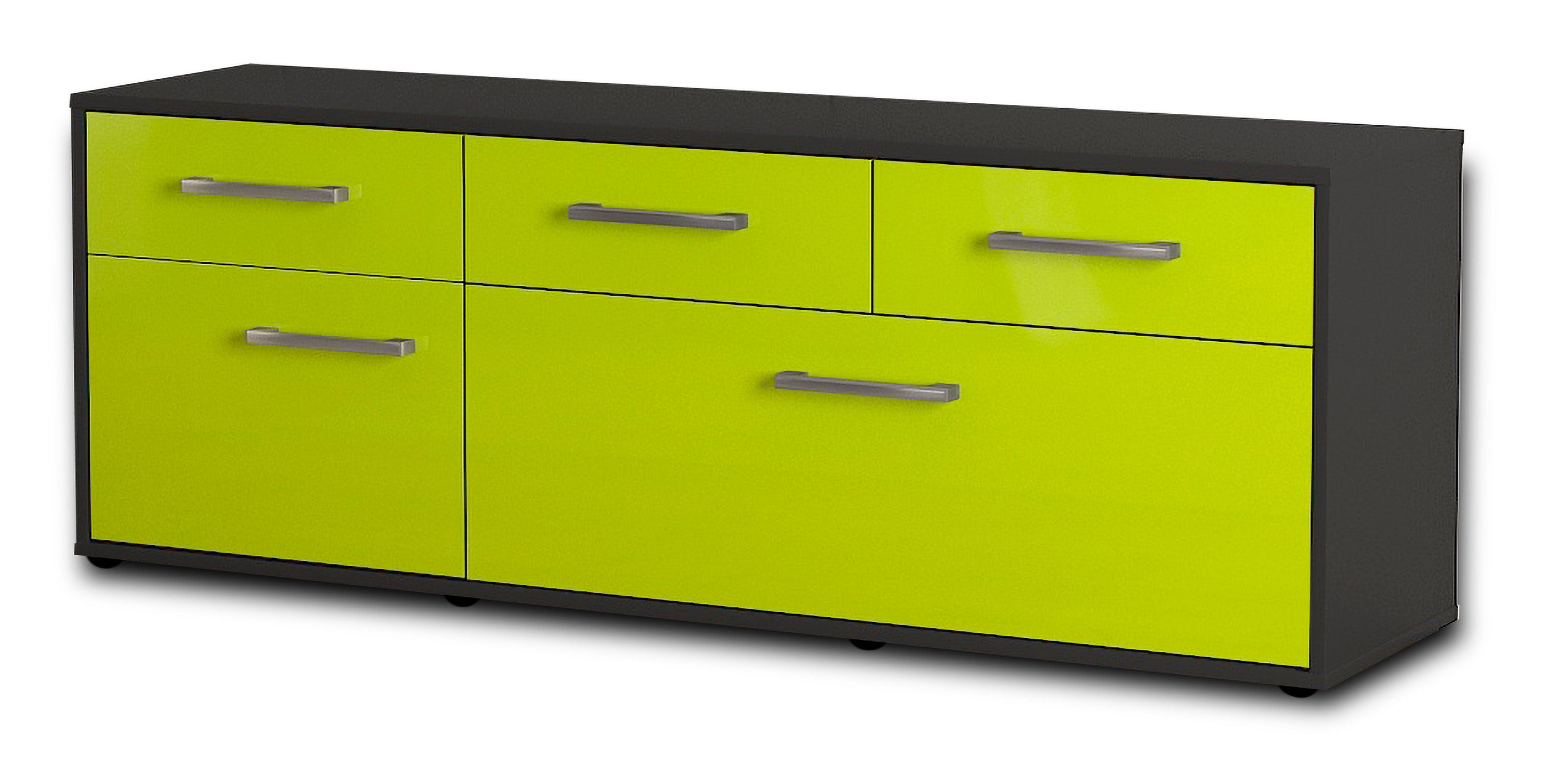 Lowboard - Anjelika - Design Hochglanz - Freistehend mit Griffe 136 cm Anthrazit