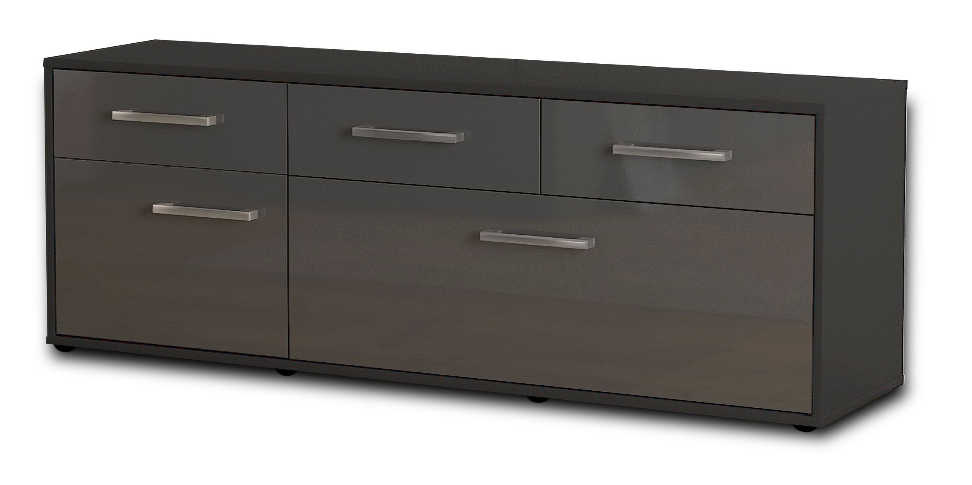 Lowboard - Anjelika - Design Hochglanz - Freistehend mit Griffe 136 cm Anthrazit