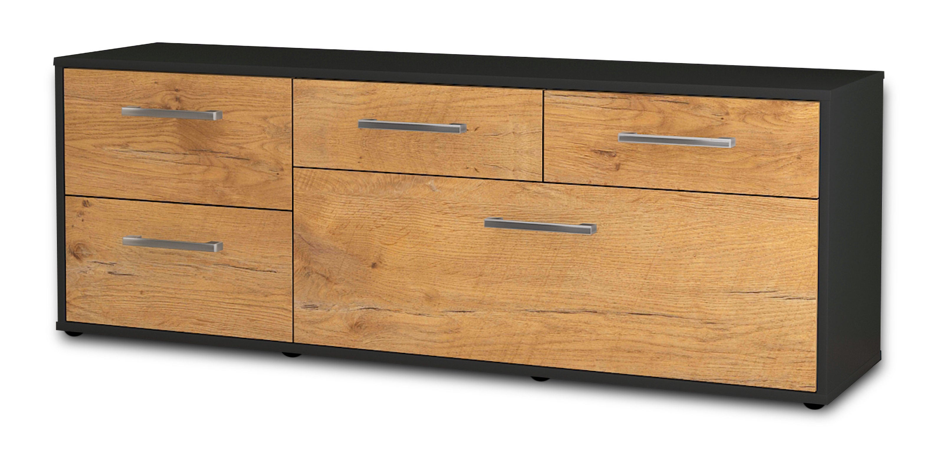 Lowboard - Anna - Design Holzdekor - Freistehend mit Griffe 136 cm Anthrazit