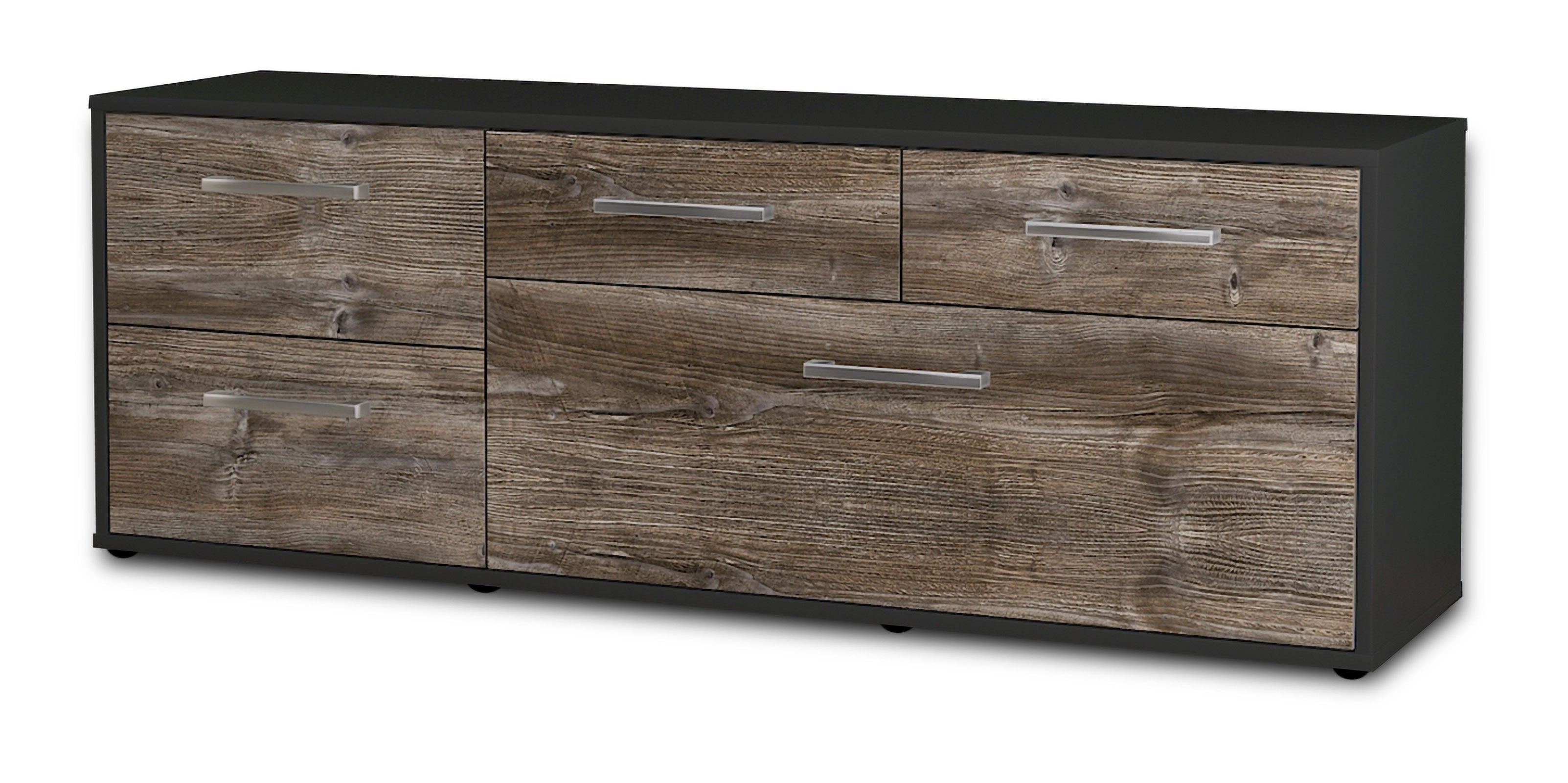Lowboard - Anna - Design Holzdekor - Freistehend mit Griffe 136 cm Anthrazit