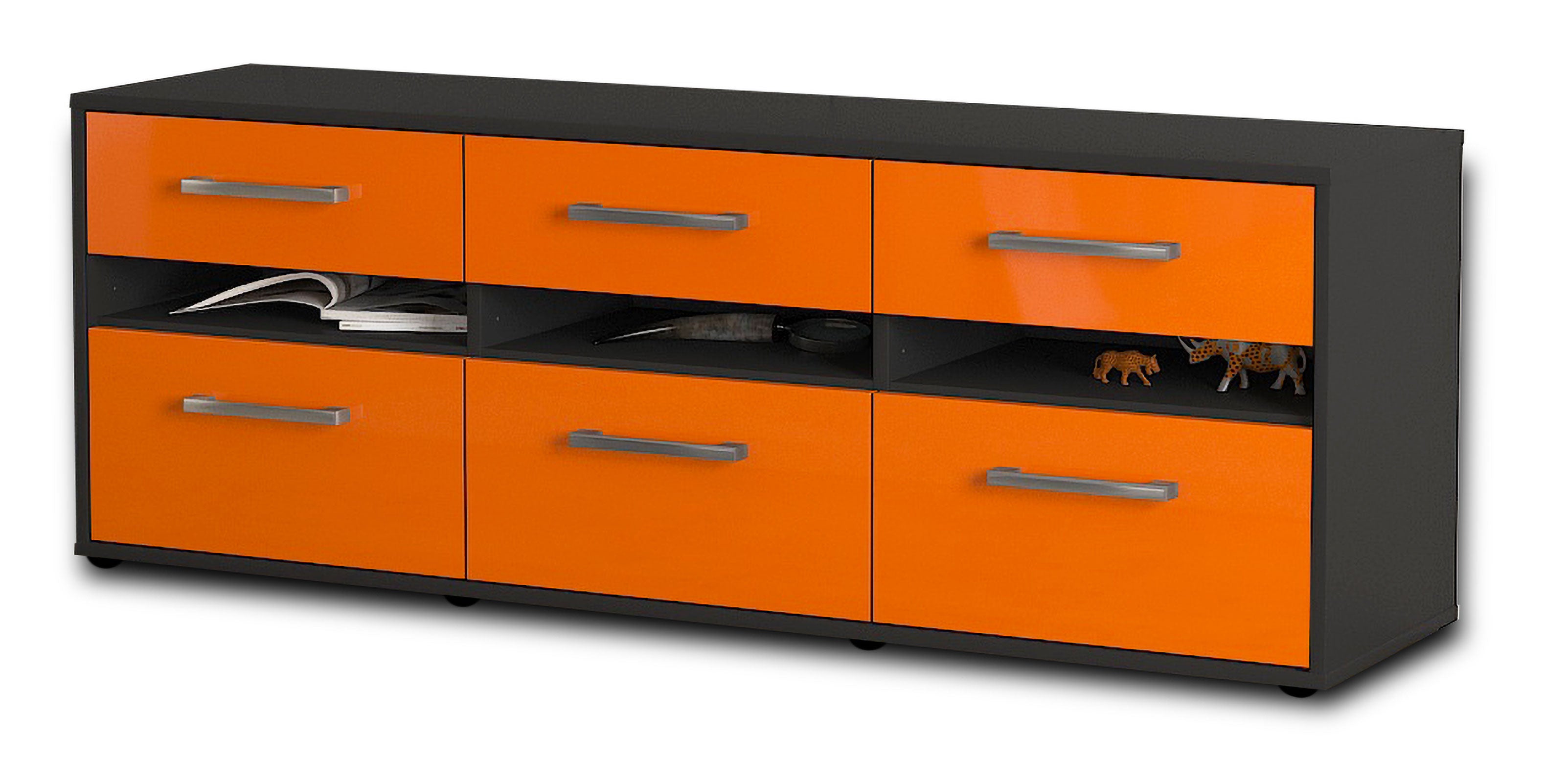 Lowboard - Annalena - Design Hochglanz - Freistehend mit Griffe 136 cm Anthrazit