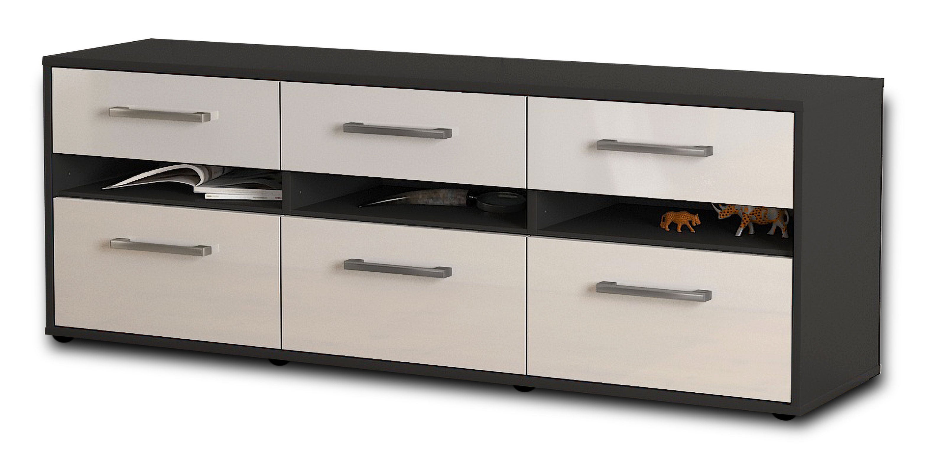 Lowboard - Annalena - Design Hochglanz - Freistehend mit Griffe 136 cm Anthrazit