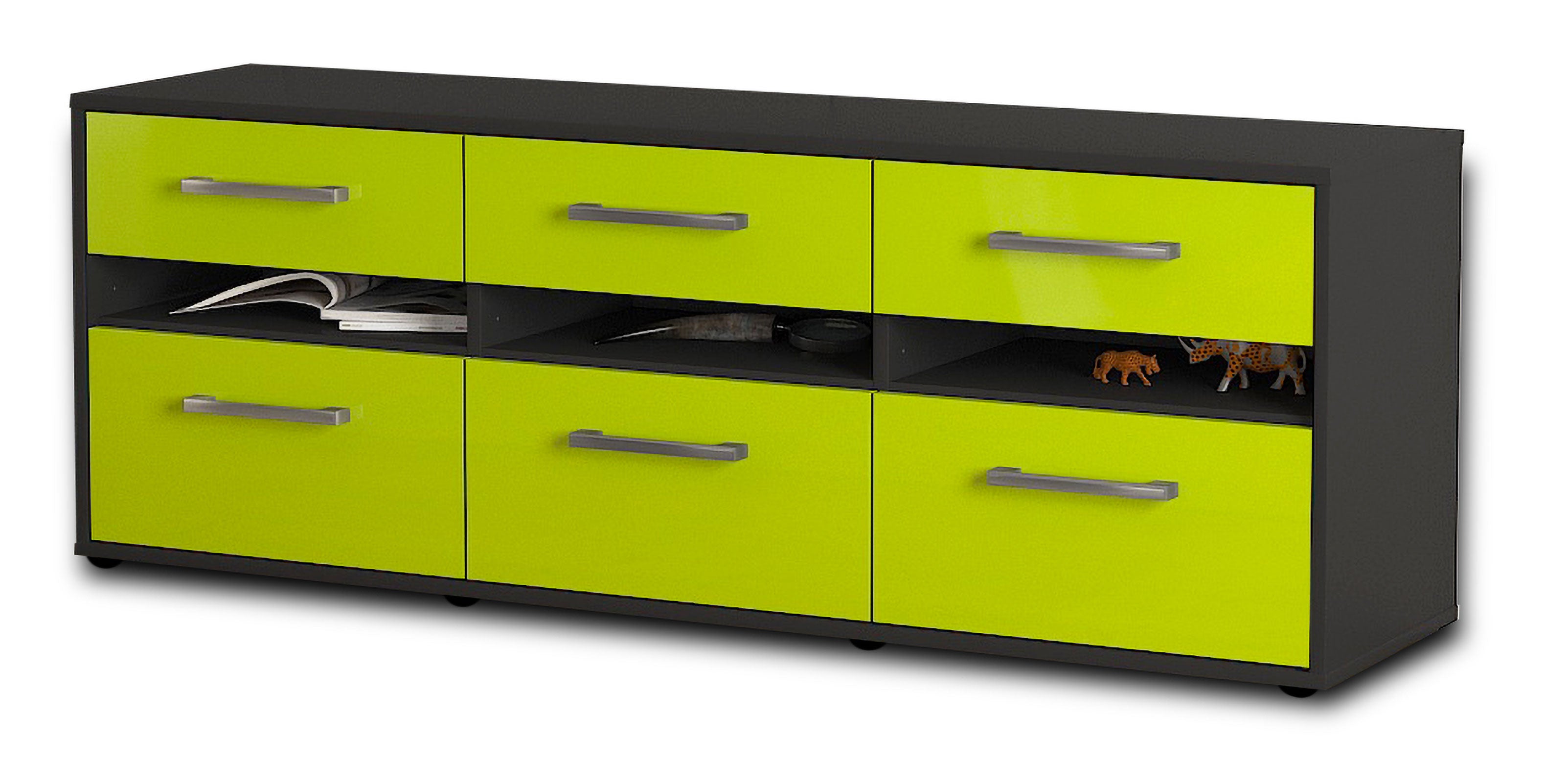 Lowboard - Annalena - Design Hochglanz - Freistehend mit Griffe 136 cm Anthrazit