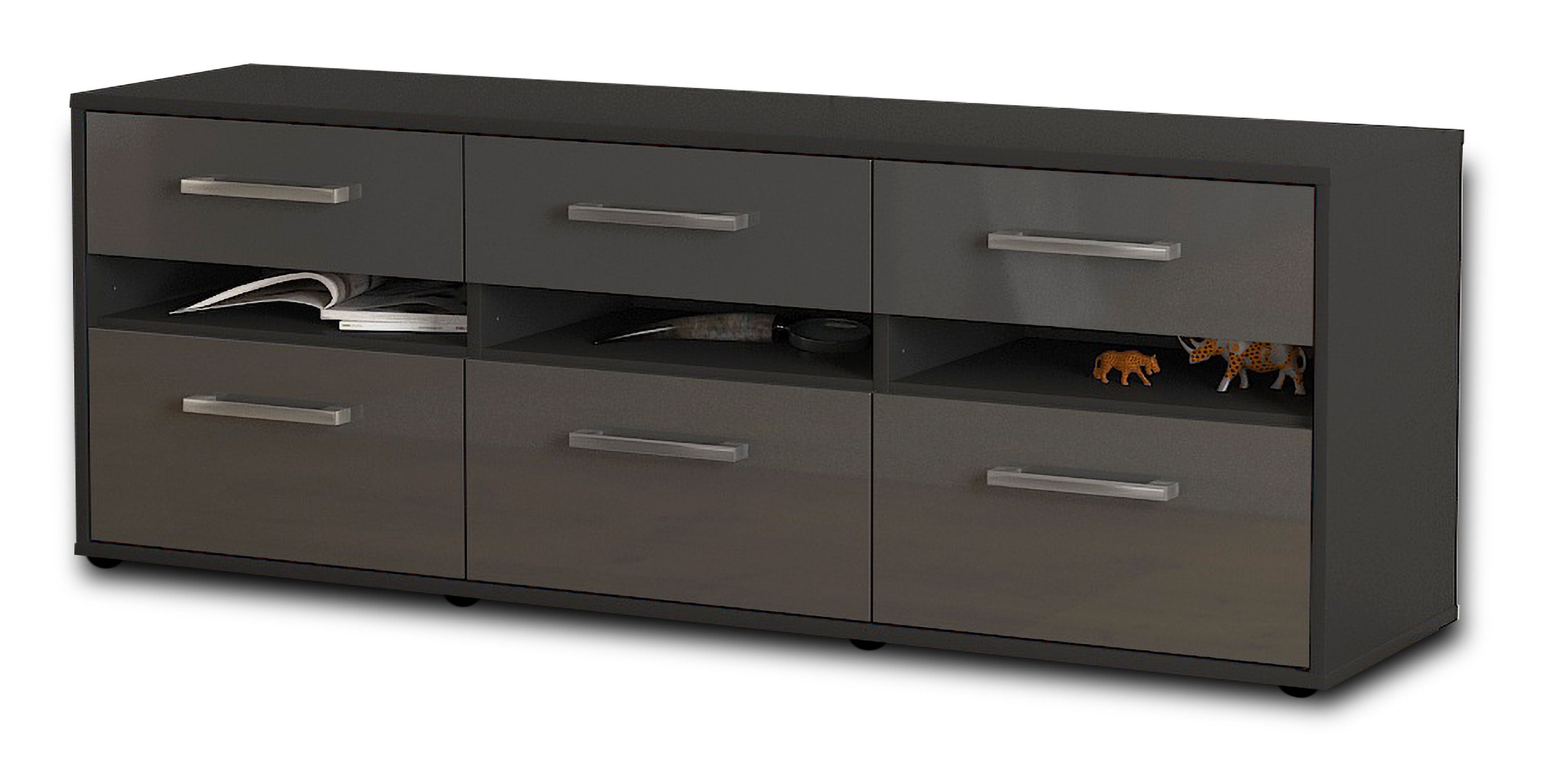 Lowboard - Annalena - Design Hochglanz - Freistehend mit Griffe 136 cm Anthrazit