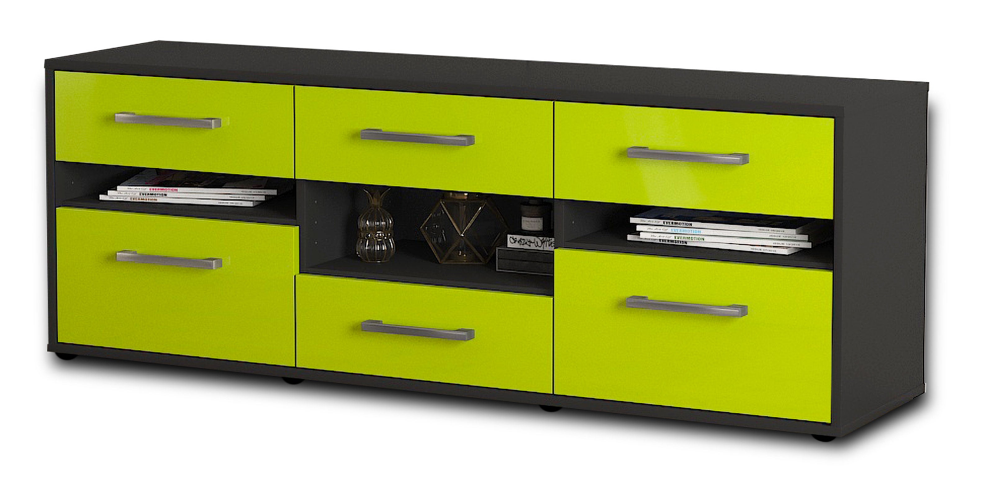 Lowboard - Annamaria - Design Hochglanz - Freistehend mit Griffe 136 cm Anthrazit
