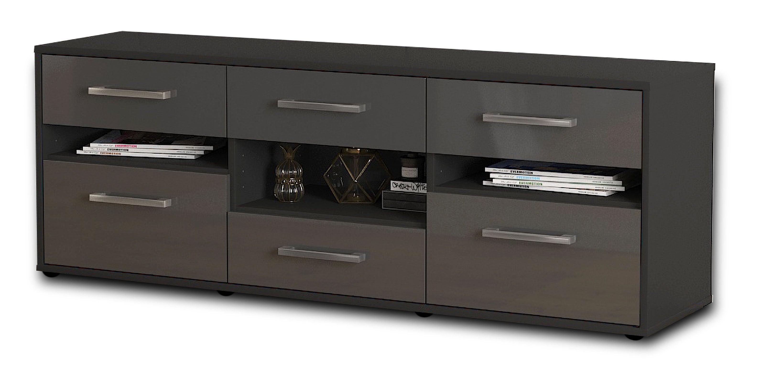 Lowboard - Annamaria - Design Hochglanz - Freistehend mit Griffe 136 cm Anthrazit