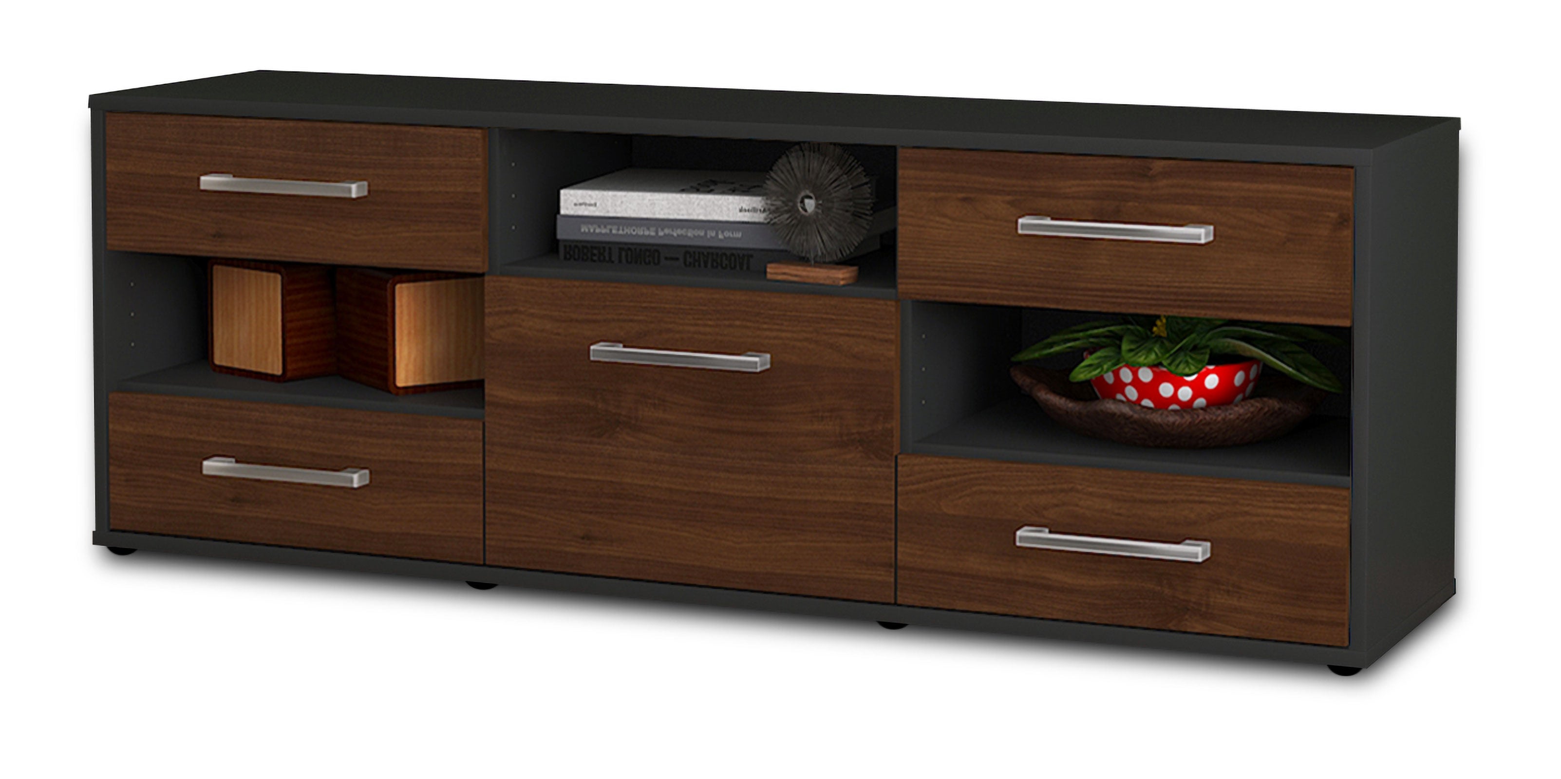 Lowboard - Annina - Design Holzdekor - Freistehend mit Griffe 136 cm Anthrazit