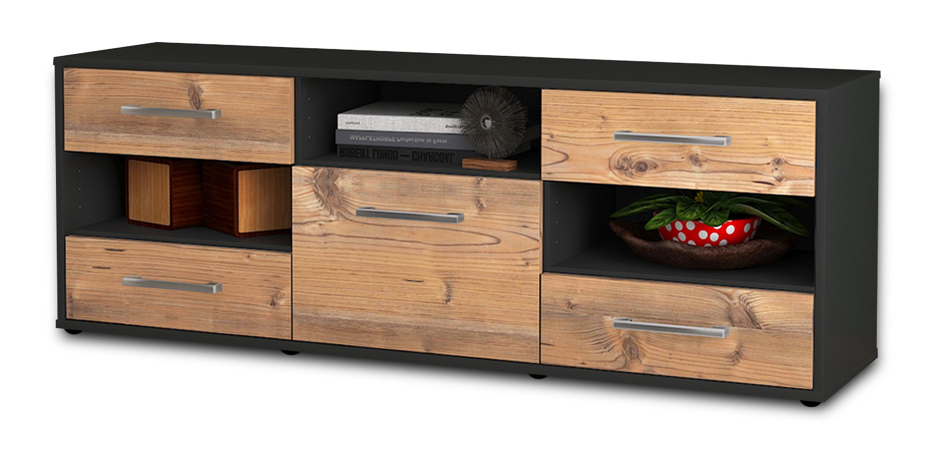 Lowboard - Annina - Design Holzdekor - Freistehend mit Griffe 136 cm Anthrazit