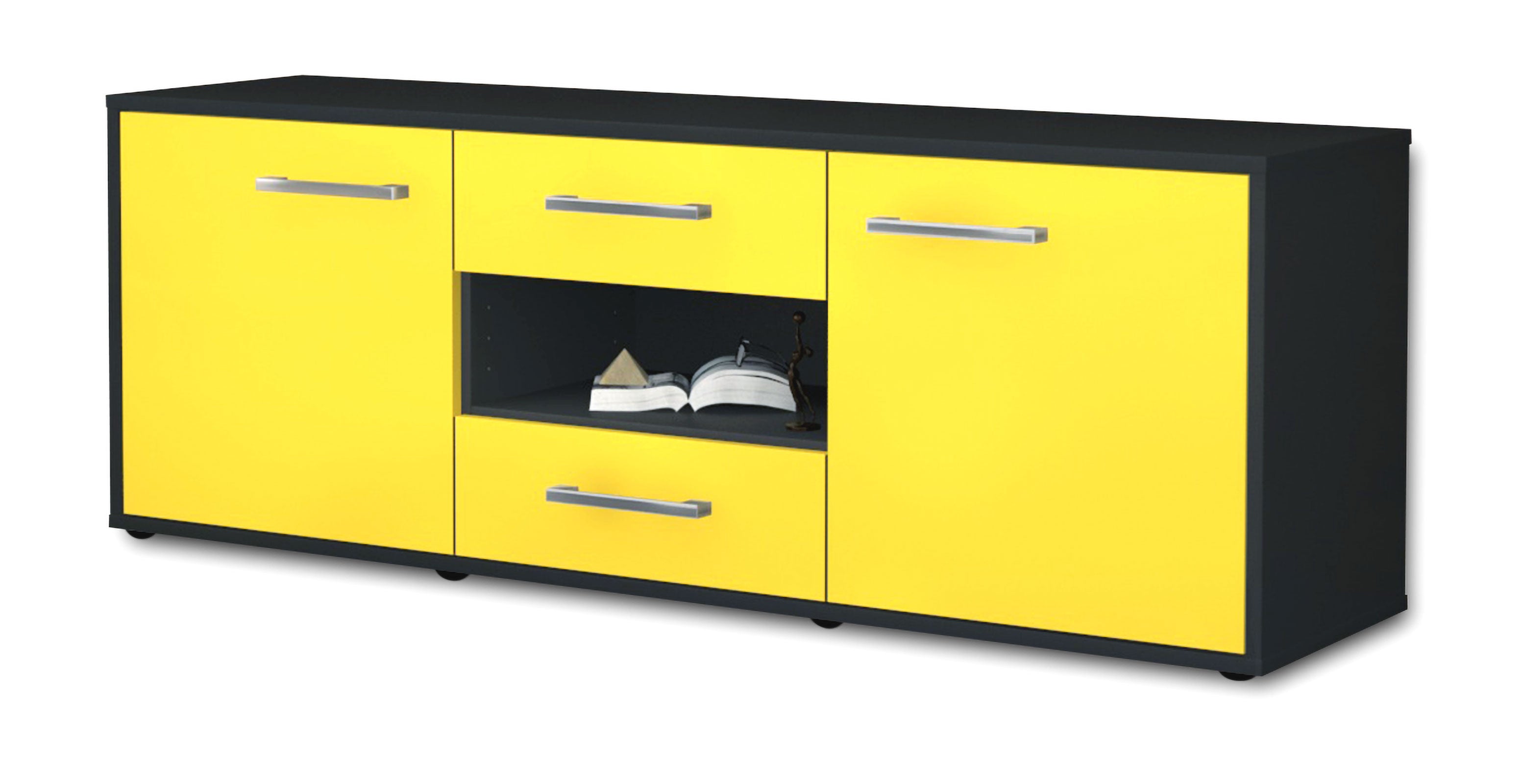 Lowboard - Antonella - Design Farbakzent - Freistehend mit Griffe 136 cm Anthrazit