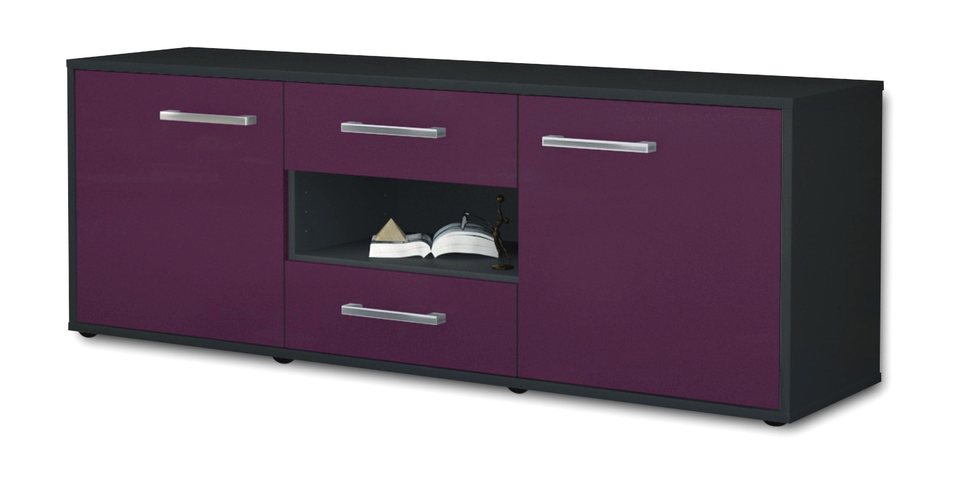 Lowboard - Antonella - Design Farbakzent - Freistehend mit Griffe 136 cm Anthrazit