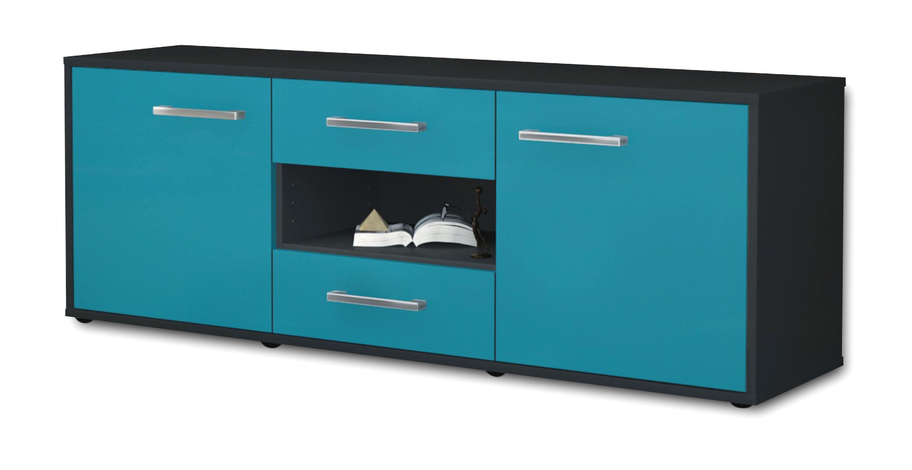 Lowboard - Antonella - Design Farbakzent - Freistehend mit Griffe 136 cm Anthrazit