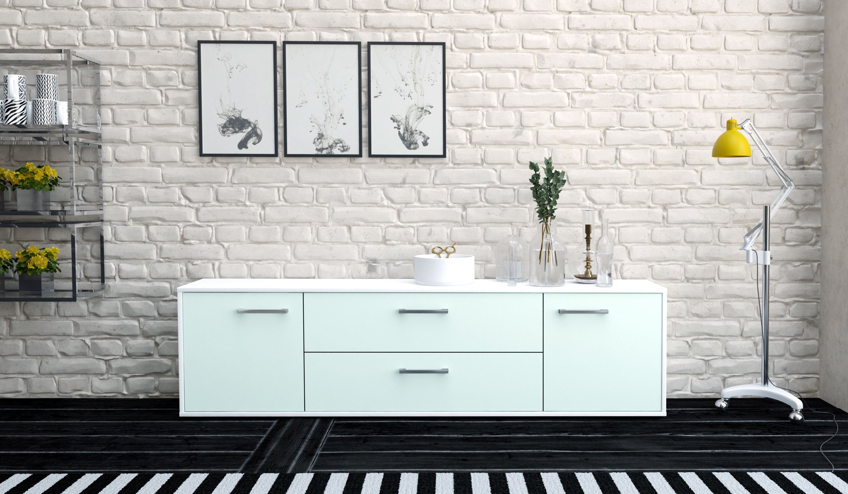 Lowboard - Aquilina - Design Farbakzent - Freistehend mit Griffe 180 cm Weiss