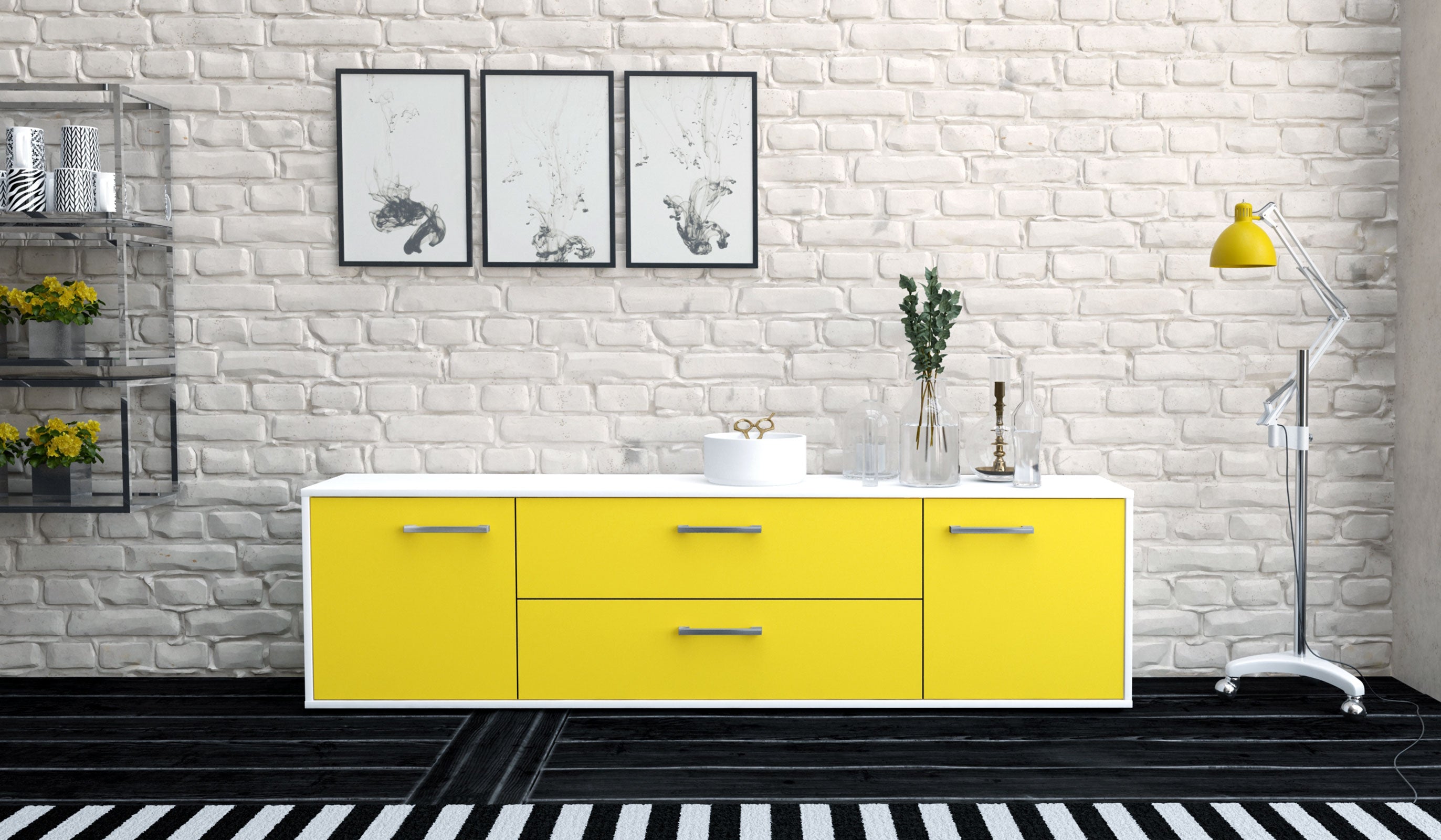 Lowboard - Aquilina - Design Farbakzent - Freistehend mit Griffe 180 cm Weiss
