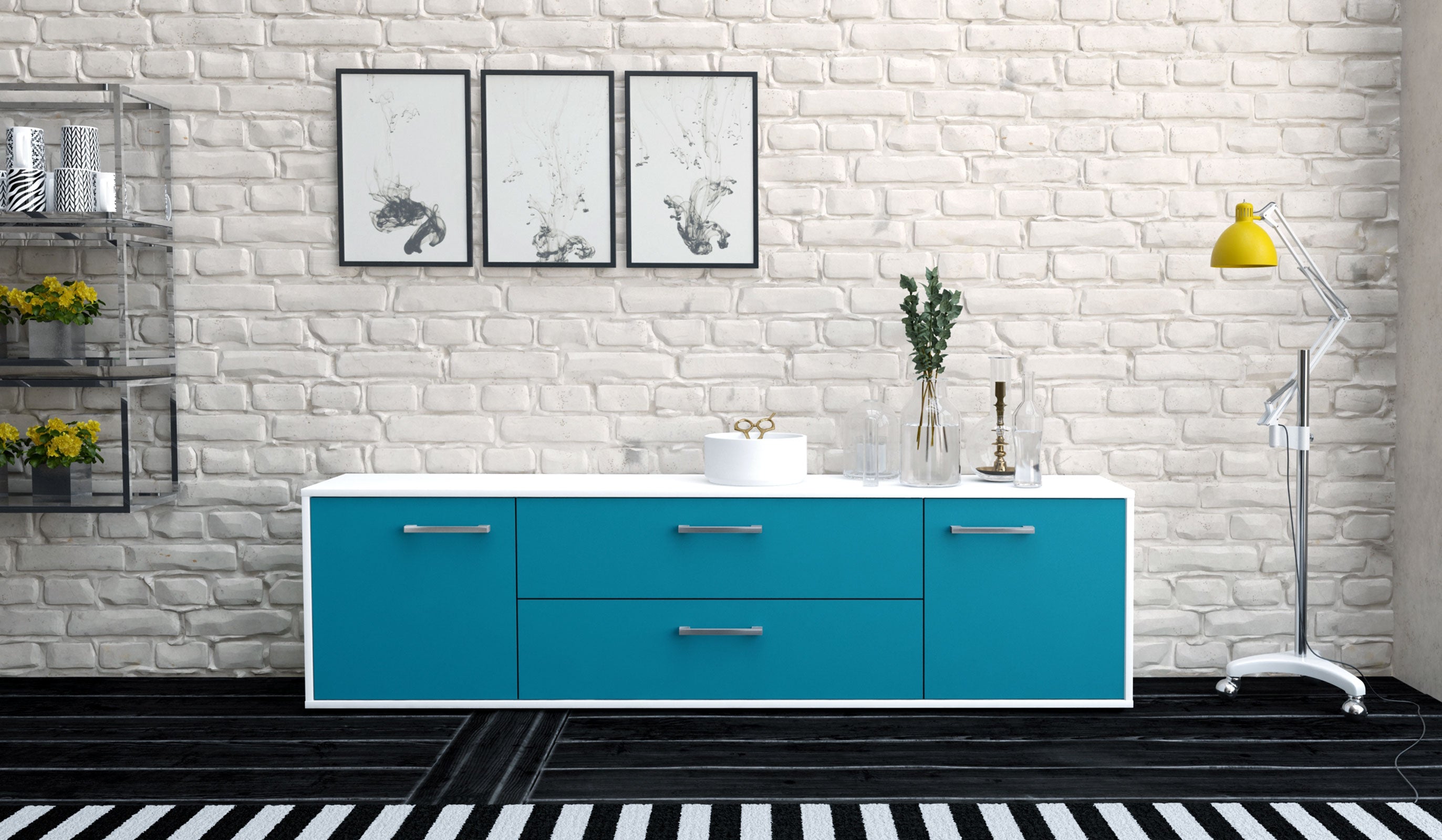 Lowboard - Aquilina - Design Farbakzent - Freistehend mit Griffe 180 cm Weiss