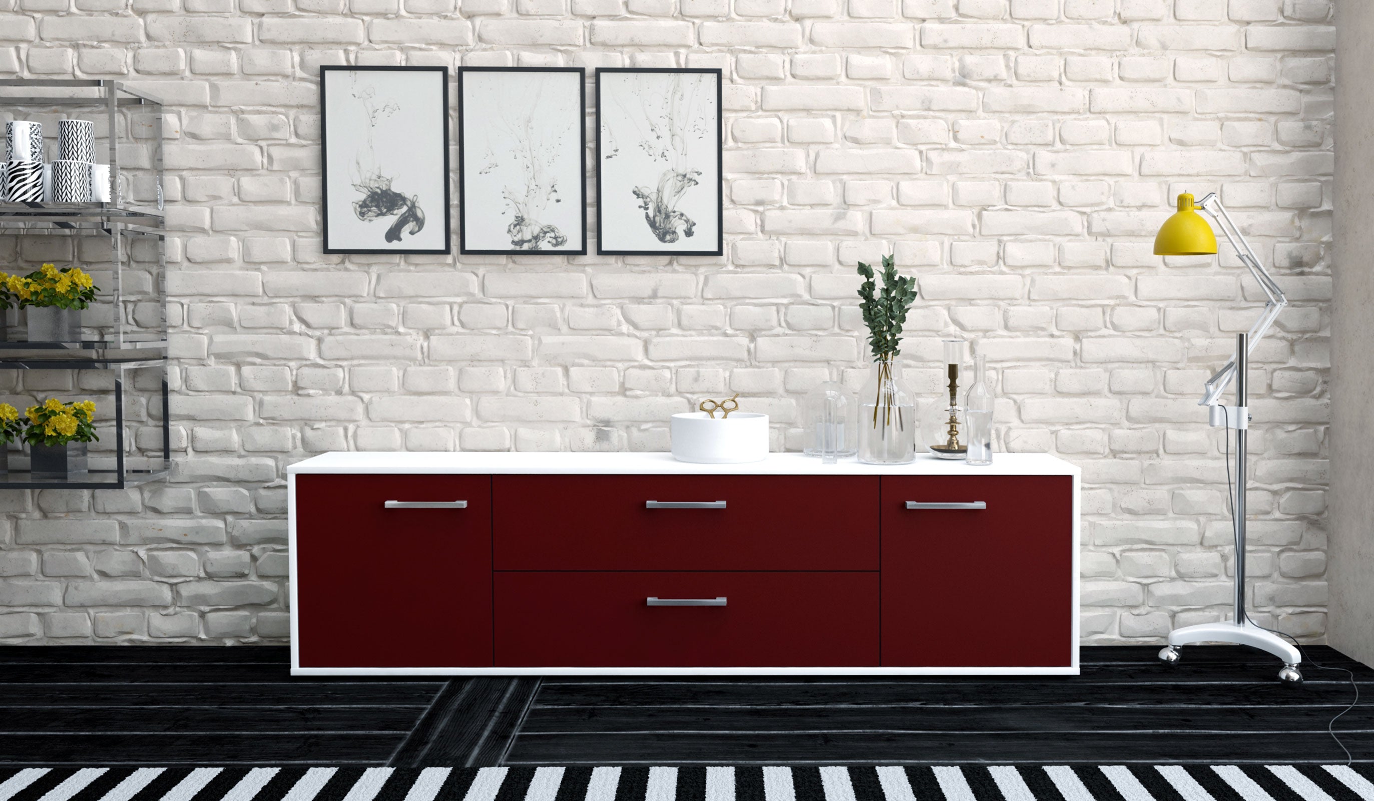 Lowboard - Aquilina - Design Farbakzent - Freistehend mit Griffe 180 cm Weiss