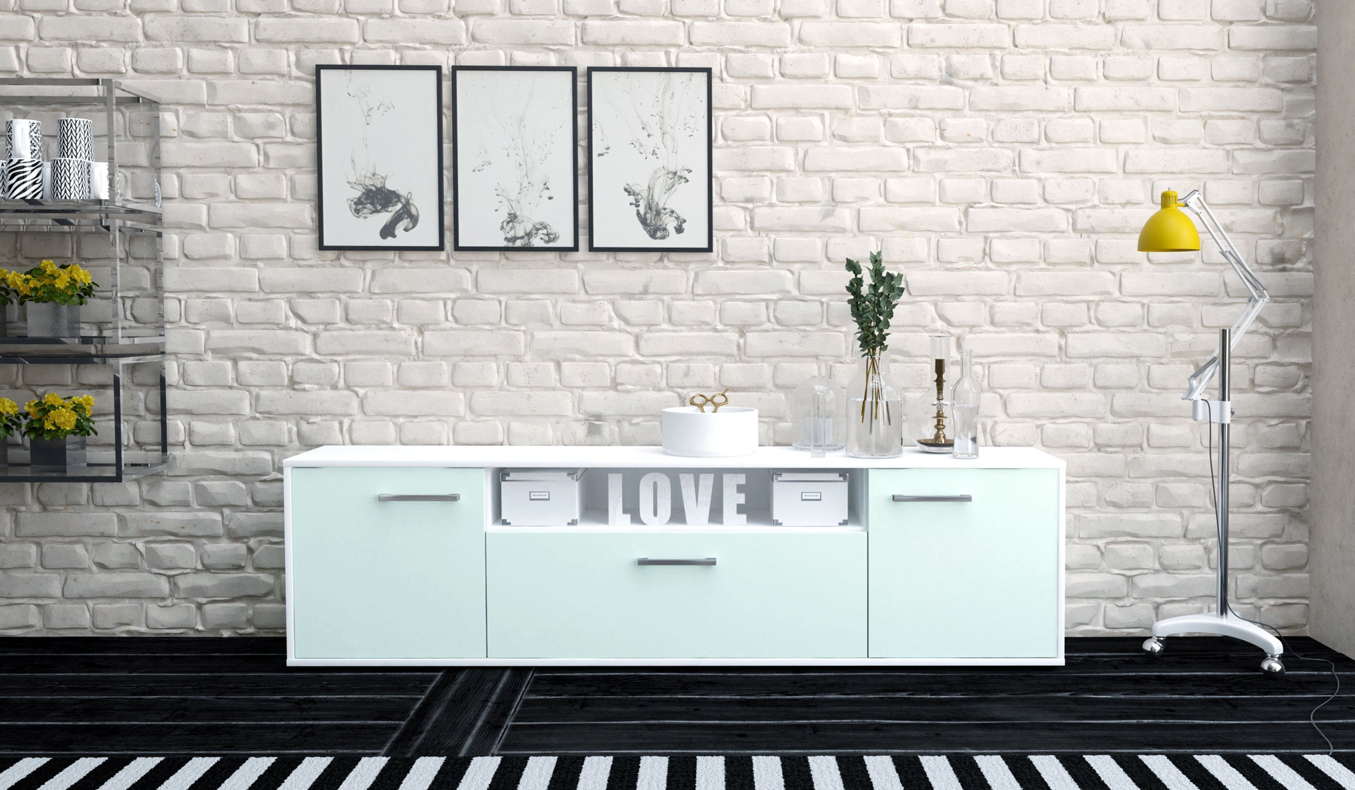 Lowboard - Ariana - Design Farbakzent - Freistehend mit Griffe 180 cm Weiss