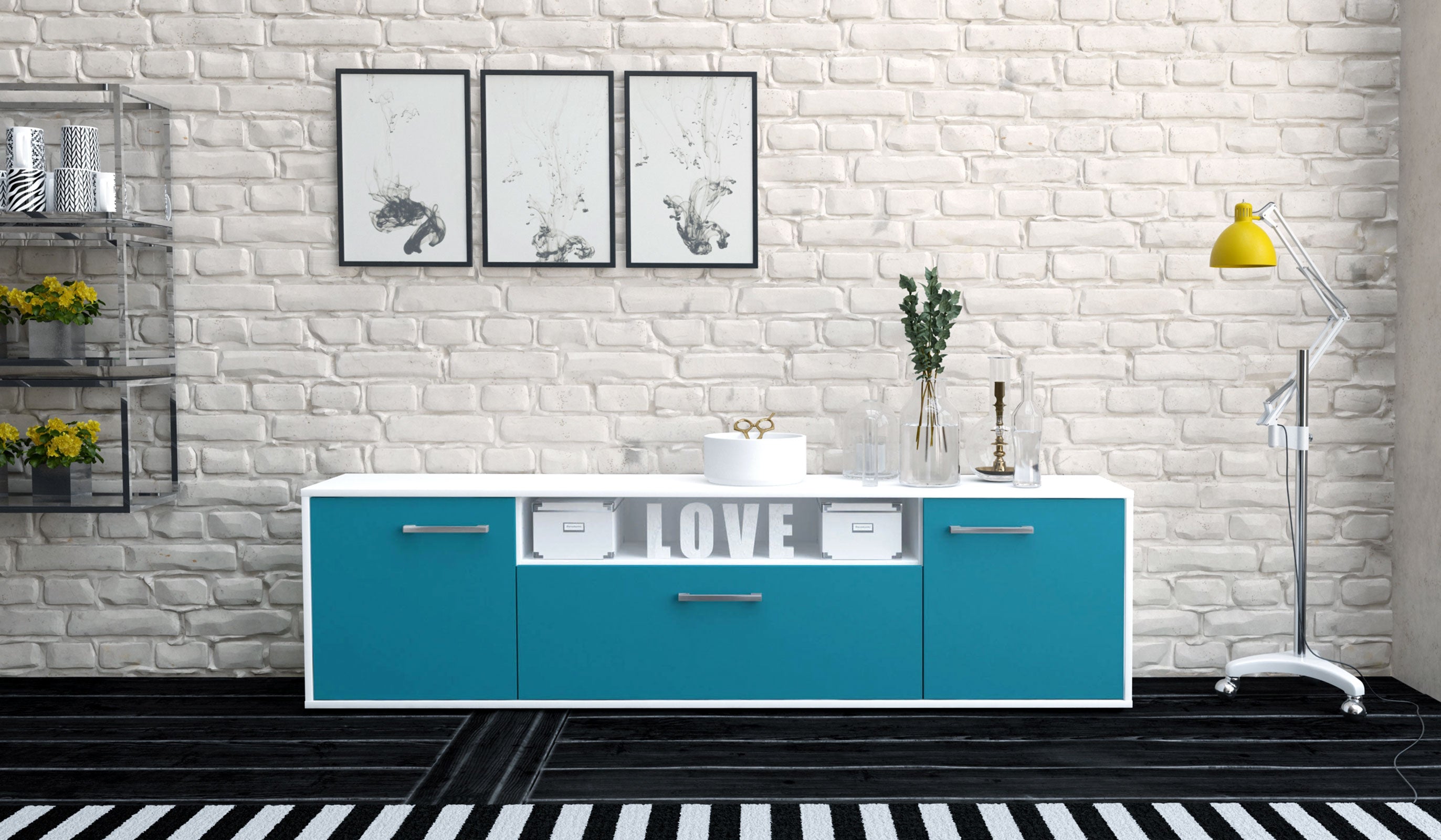 Lowboard - Ariana - Design Farbakzent - Freistehend mit Griffe 180 cm Weiss