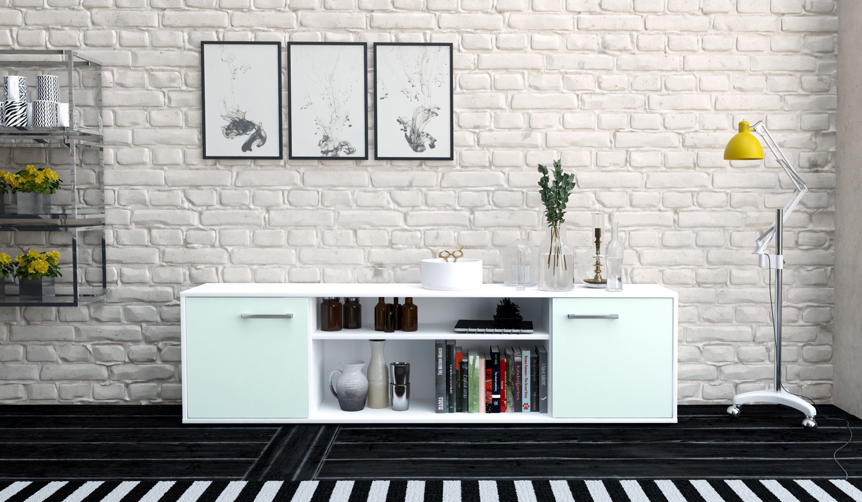 Lowboard - Asia - Design Farbakzent - Freistehend mit Griffe 180 cm Weiss