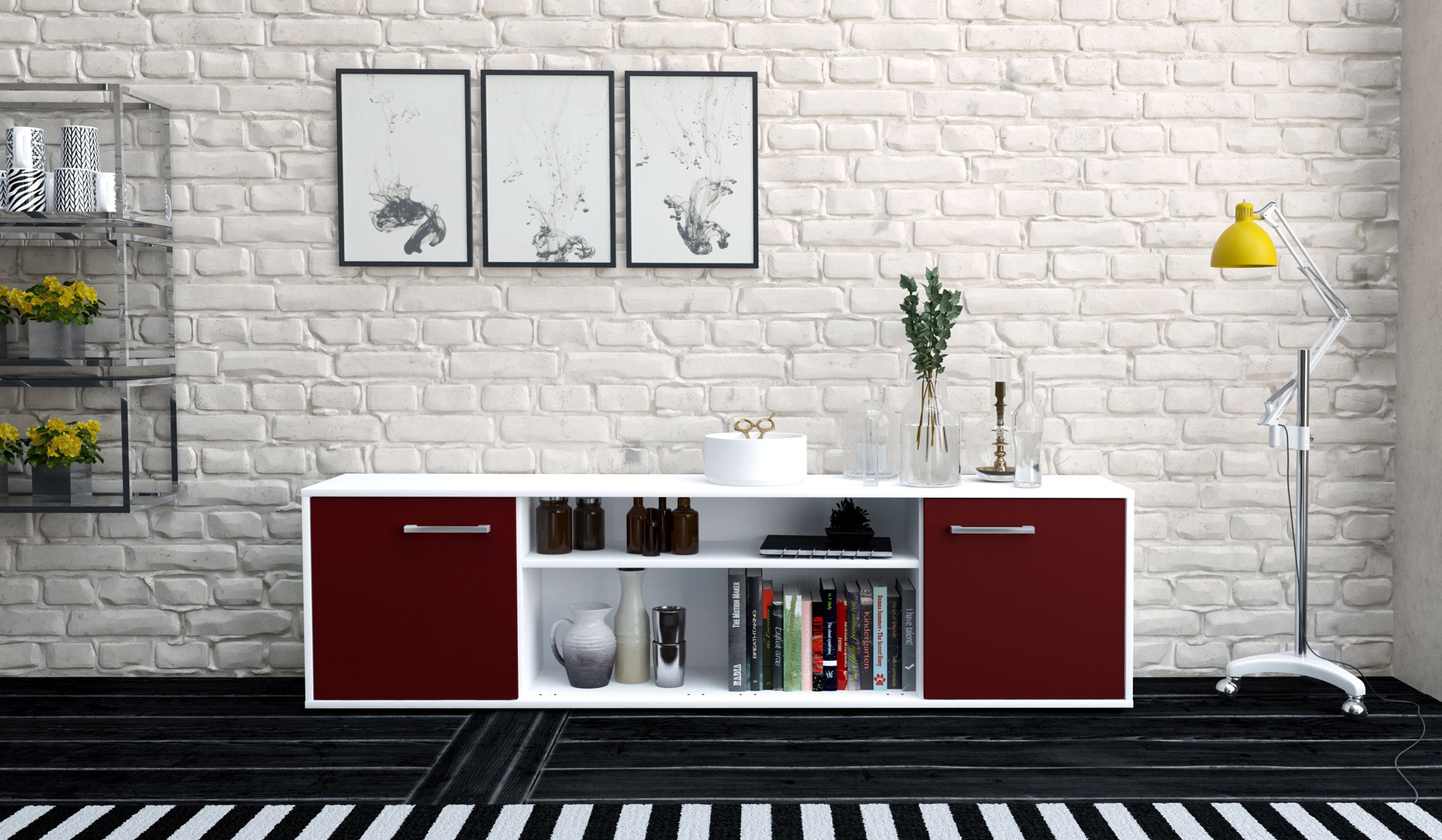 Lowboard - Asia - Design Farbakzent - Freistehend mit Griffe 180 cm Weiss