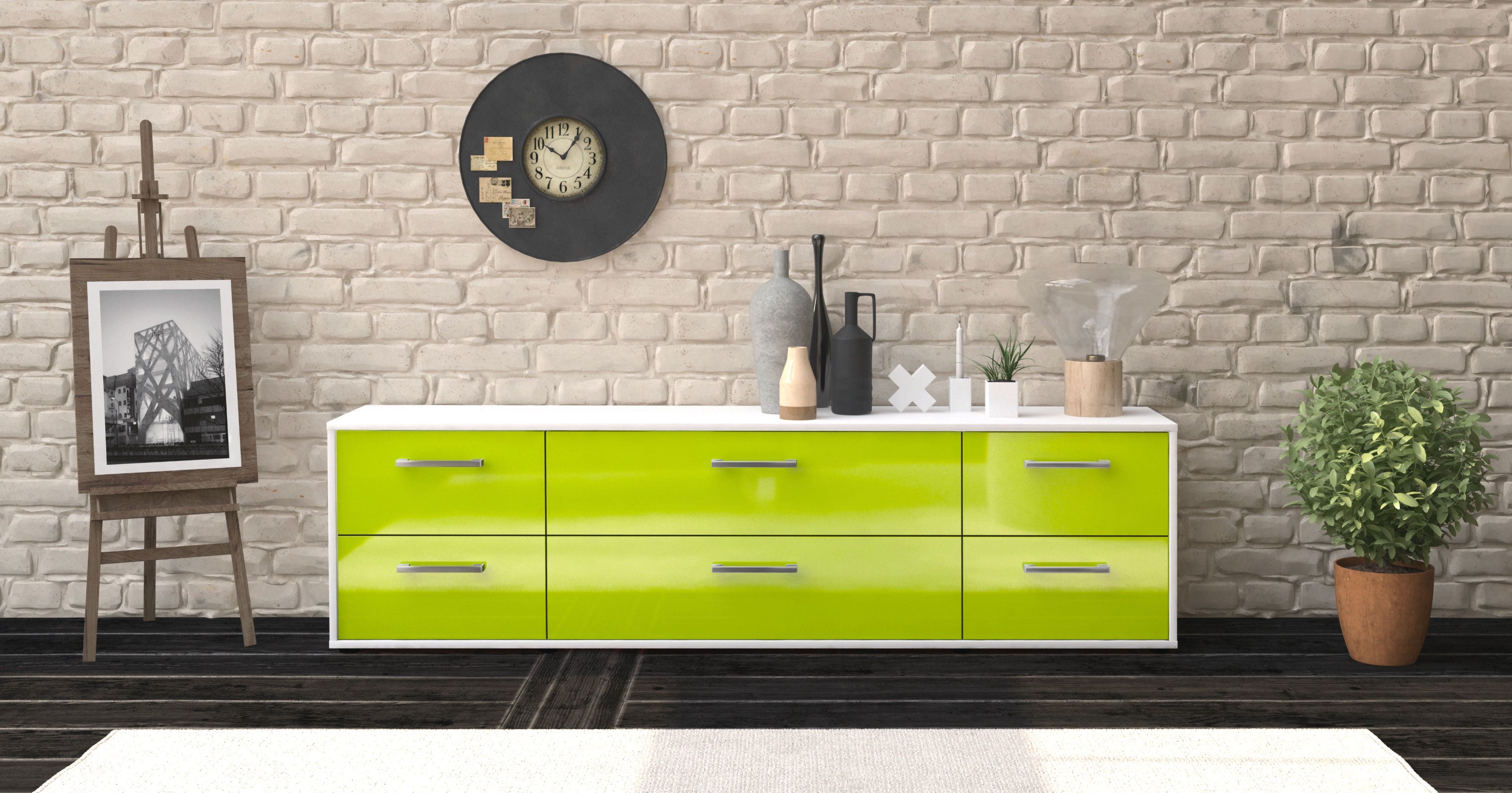 Lowboard - Assunta - Design Hochglanz - Freistehend mit Griffe 180 cm Weiss