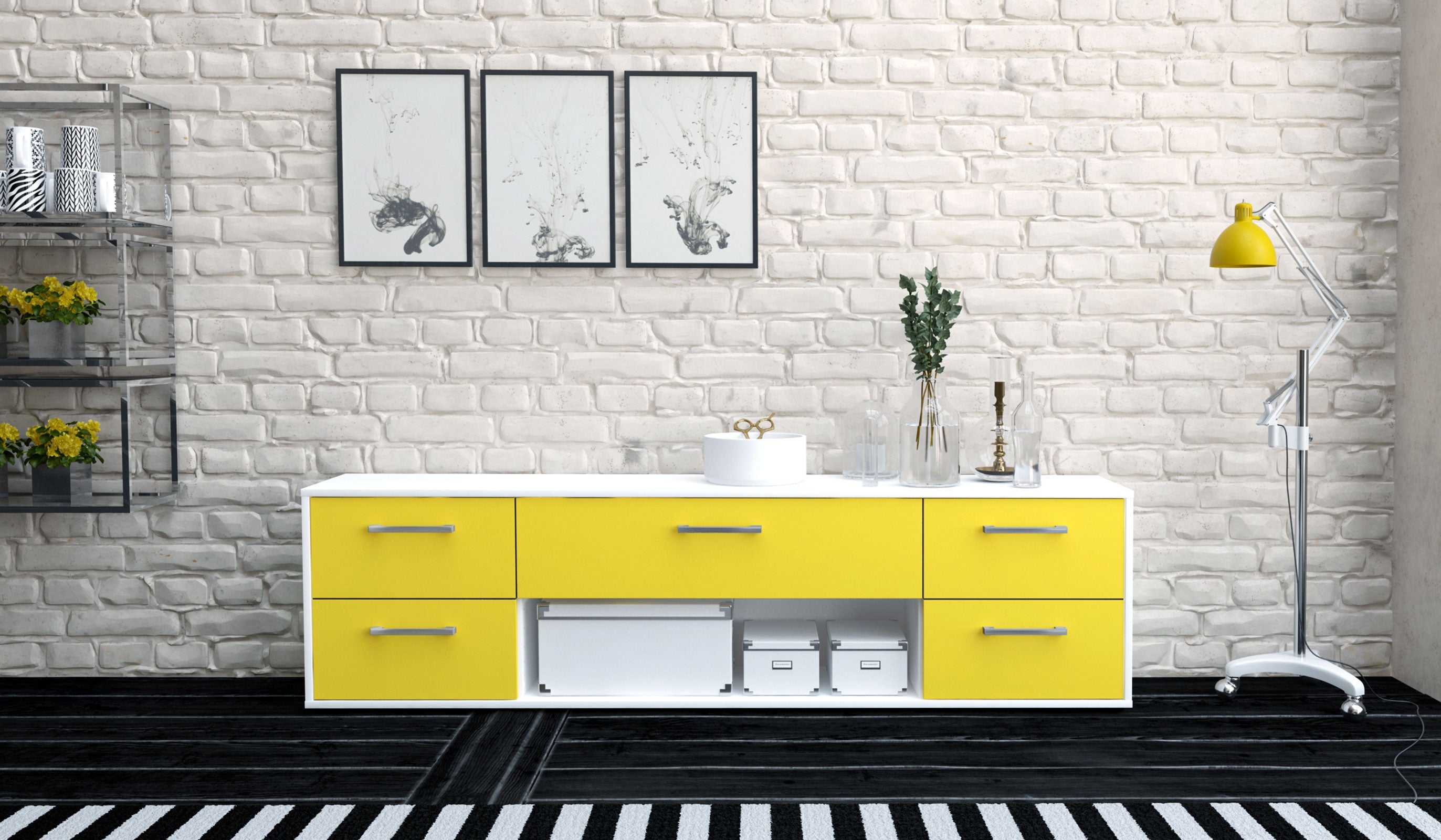 Lowboard - Babetta - Design Farbakzent - Freistehend mit Griffe 180 cm Weiss