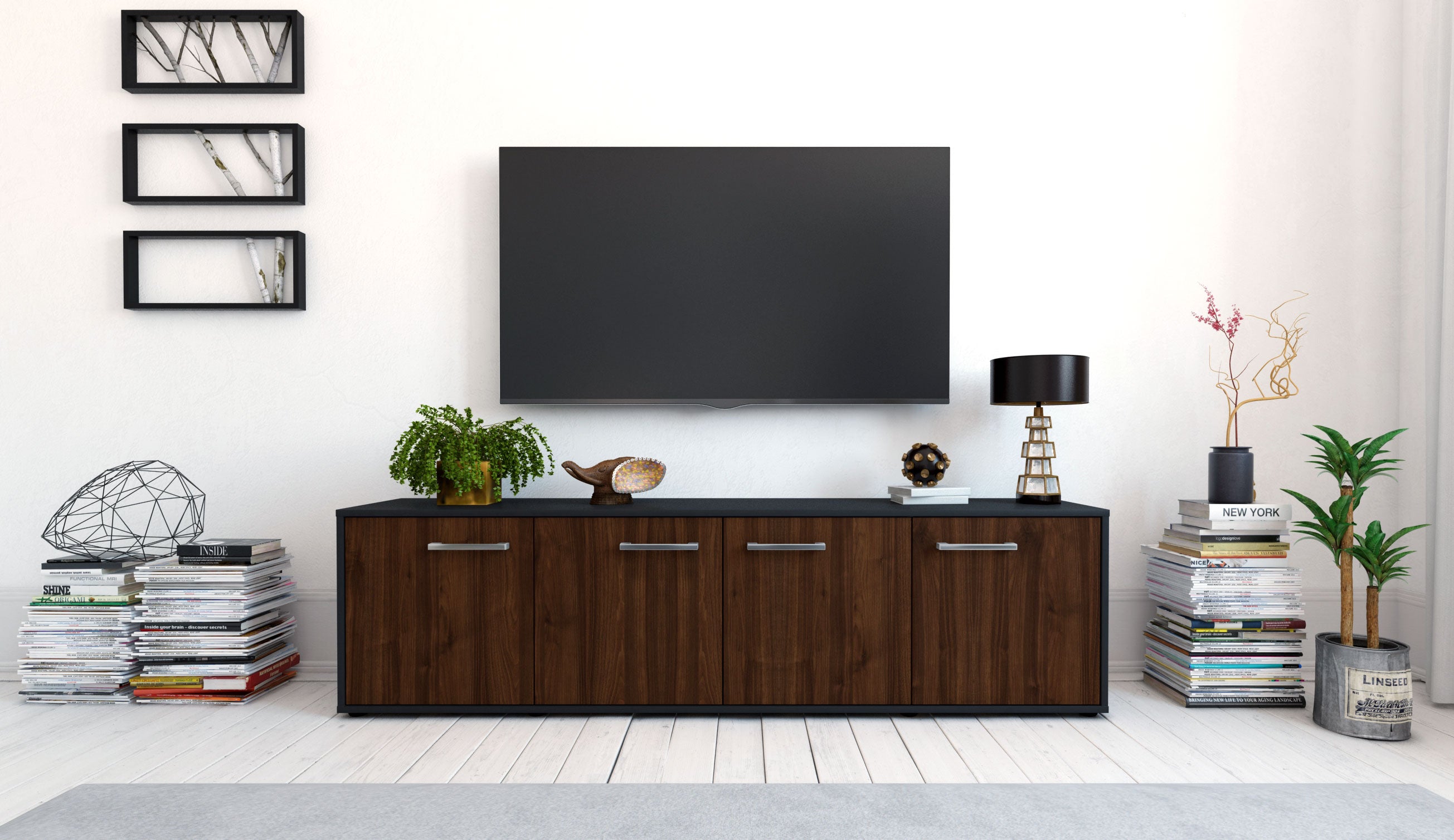 Lowboard - Antonia - Design Holzdekor - Freistehend mit Griffe 180 cm Anthrazit