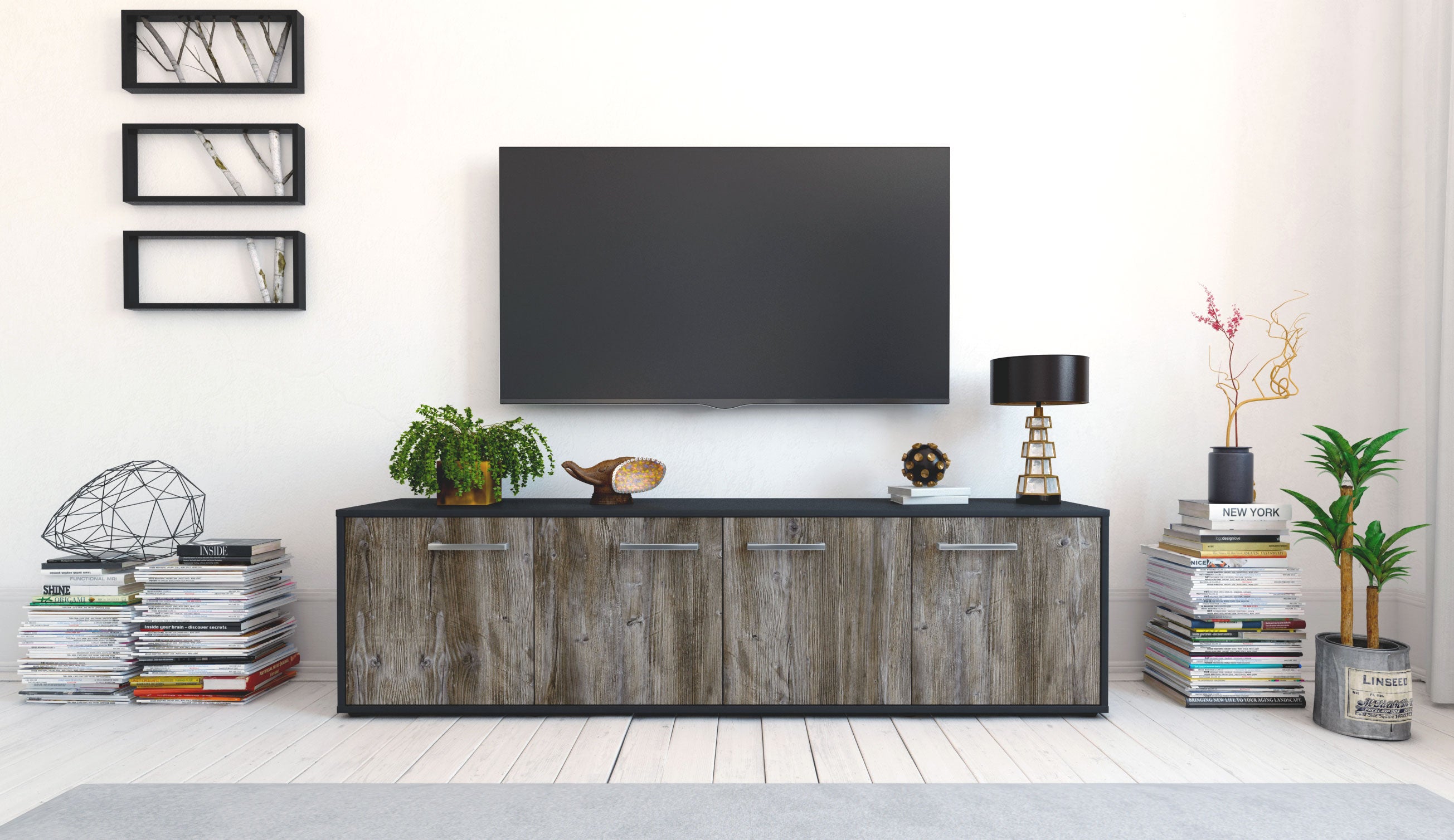 Lowboard - Antonia - Design Holzdekor - Freistehend mit Griffe 180 cm Anthrazit