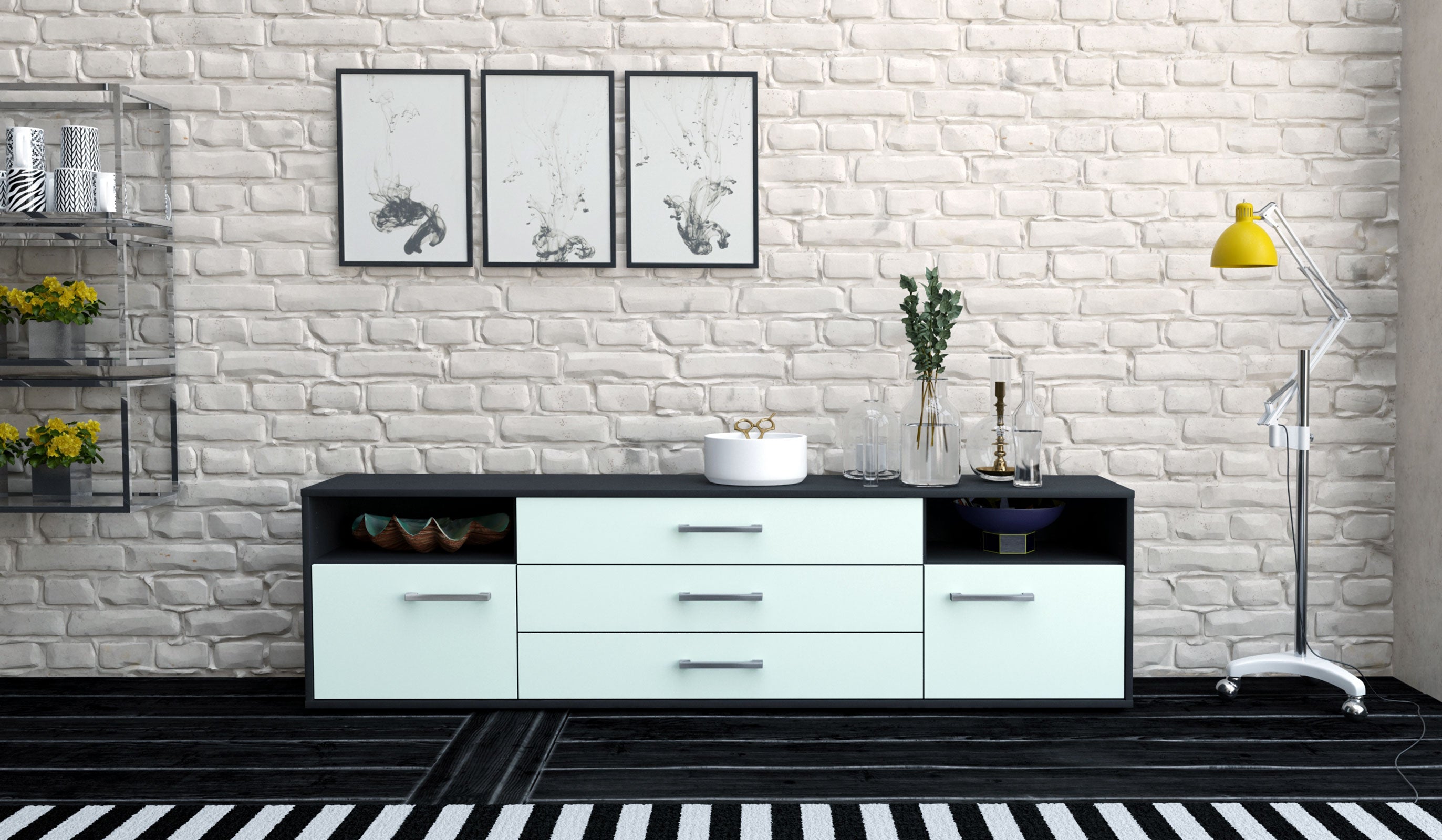 Lowboard - Bettina - Design Farbakzent - Freistehend mit Griffe 180 cm Anthrazit