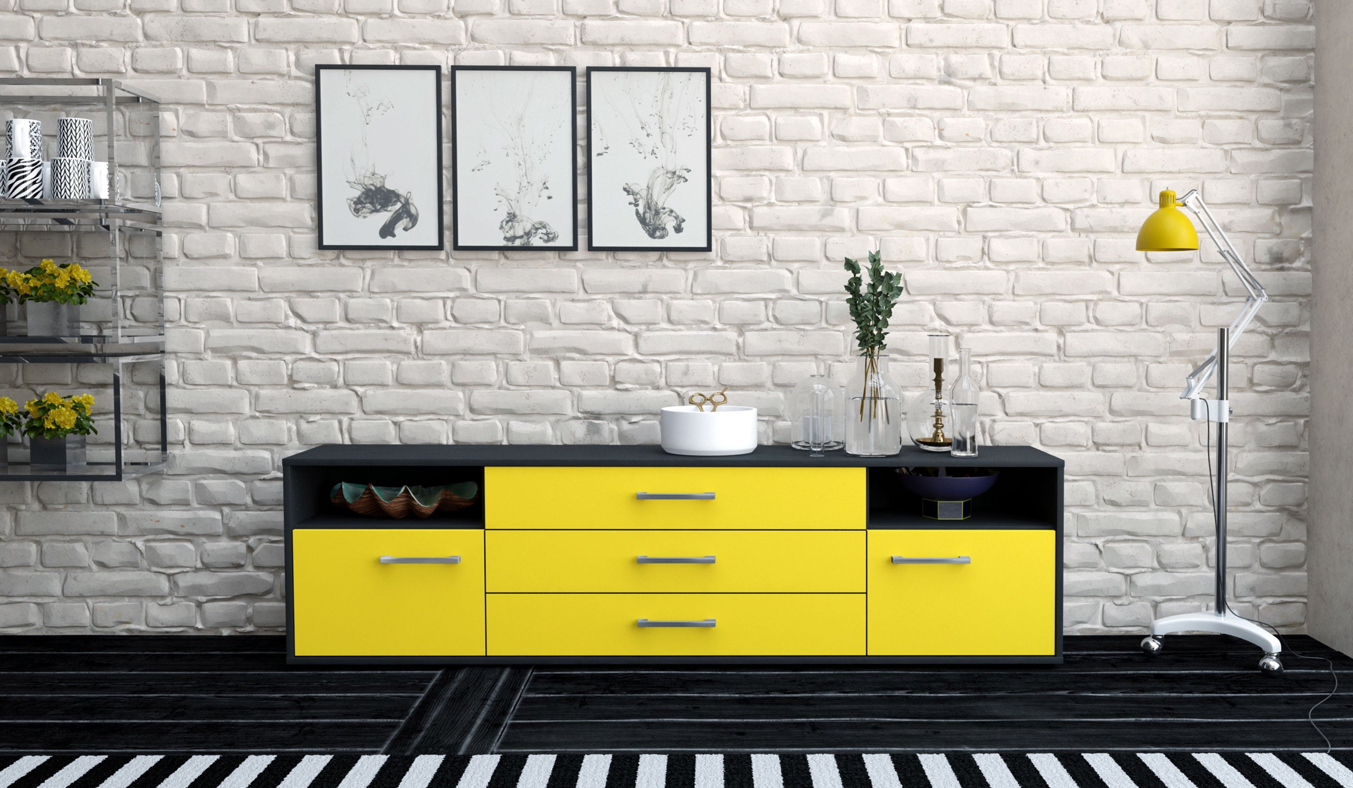 Lowboard - Bettina - Design Farbakzent - Freistehend mit Griffe 180 cm Anthrazit