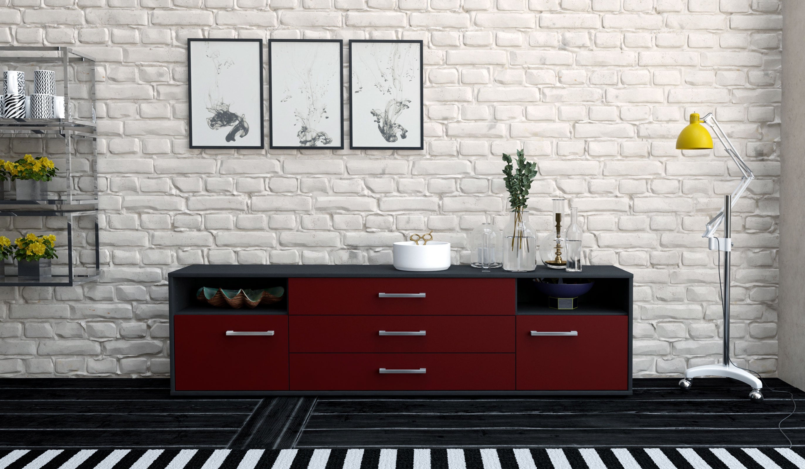 Lowboard - Bettina - Design Farbakzent - Freistehend mit Griffe 180 cm Anthrazit