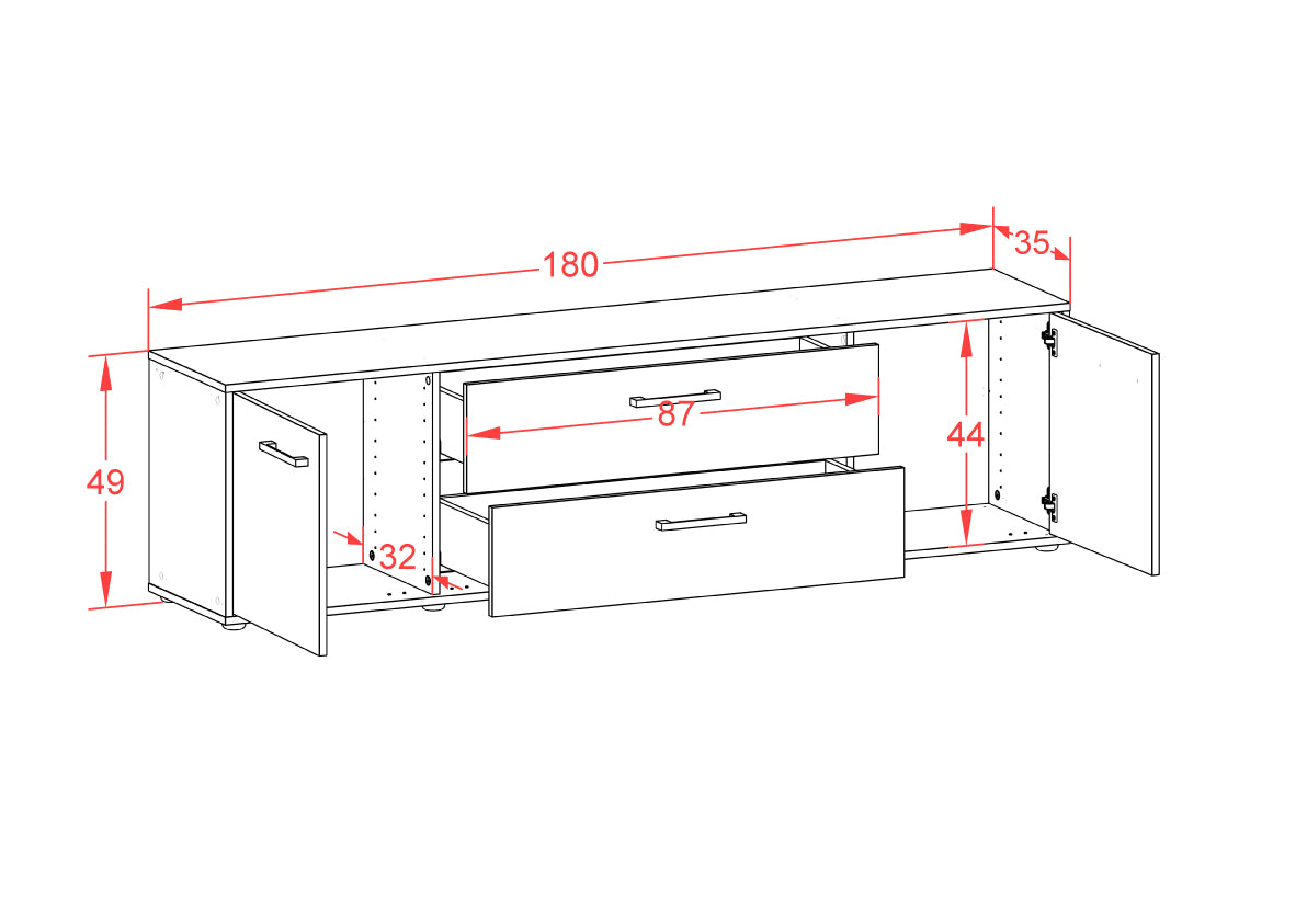 Lowboard - Aquilina - Design Farbakzent - Freistehend mit Griffe 180 cm Weiss