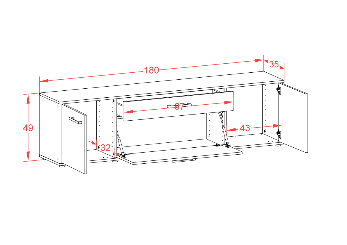 Lowboard - Aria - Design Farbakzent - Freistehend mit Griffe 180 cm Weiss