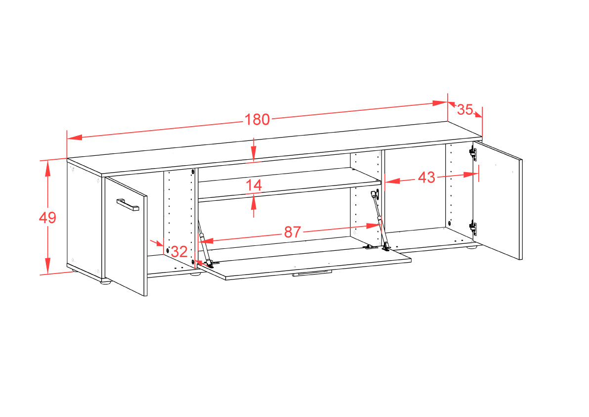 Lowboard - Ariana - Design Hochglanz - Freistehend mit Griffe 180 cm Anthrazit