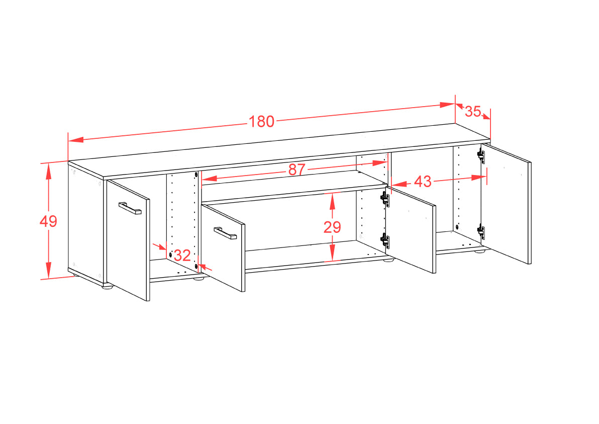 Lowboard - Arianna - Design Holzdekor - Freistehend mit Griffe 180 cm Anthrazit