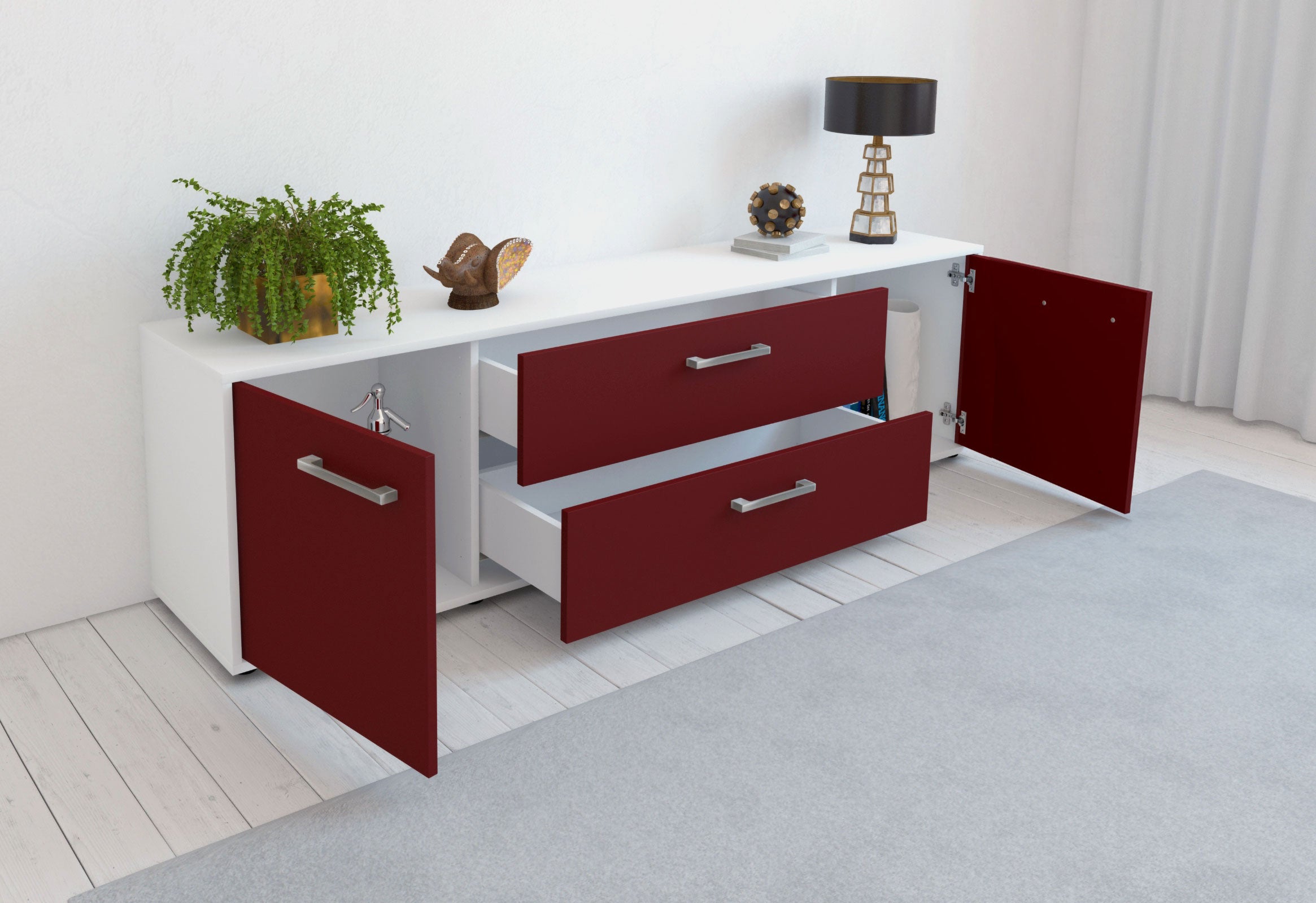 Lowboard - Aquilina - Design Farbakzent - Freistehend mit Griffe 180 cm Weiss