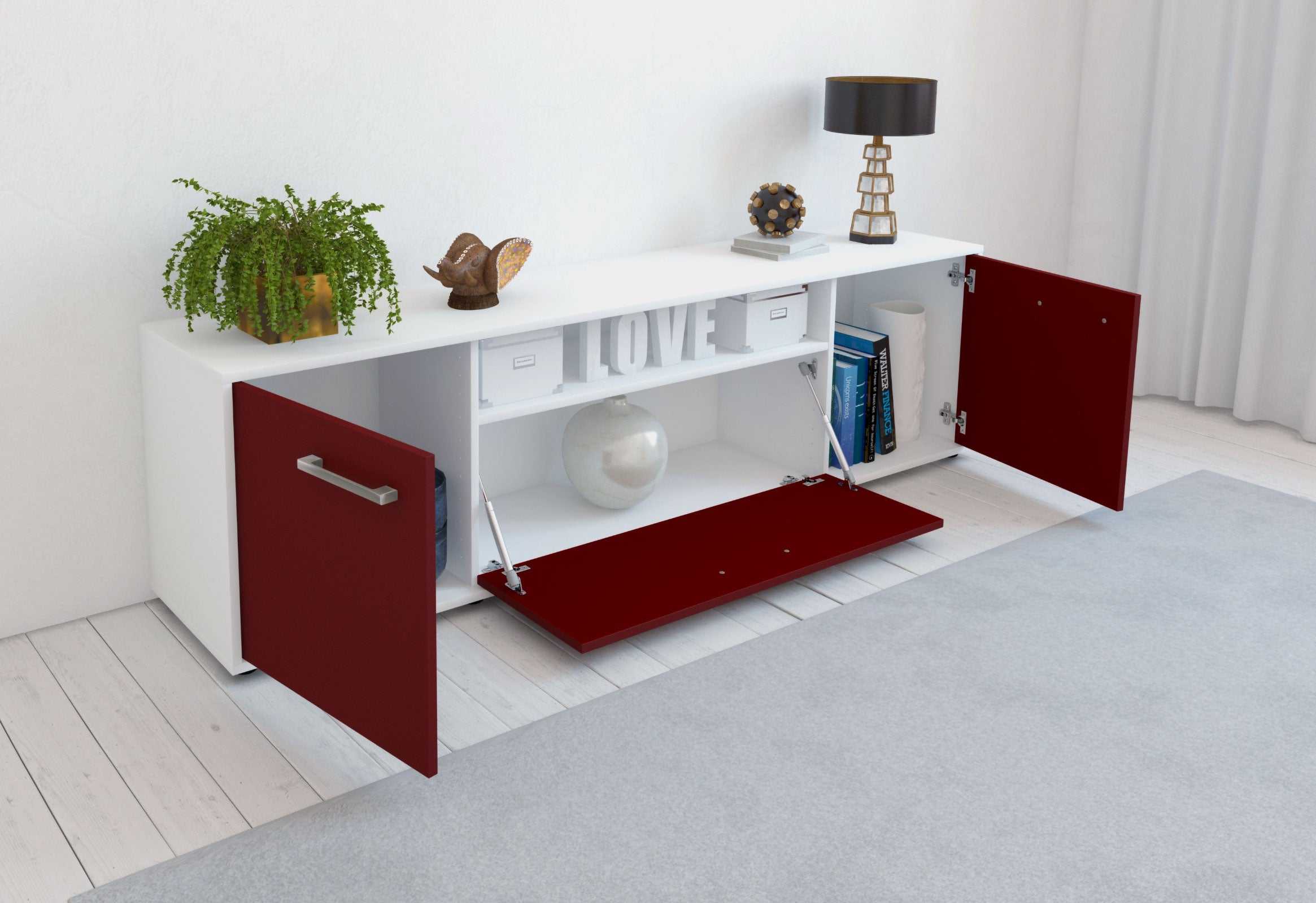 Lowboard - Ariana - Design Farbakzent - Freistehend mit Griffe 180 cm Weiss