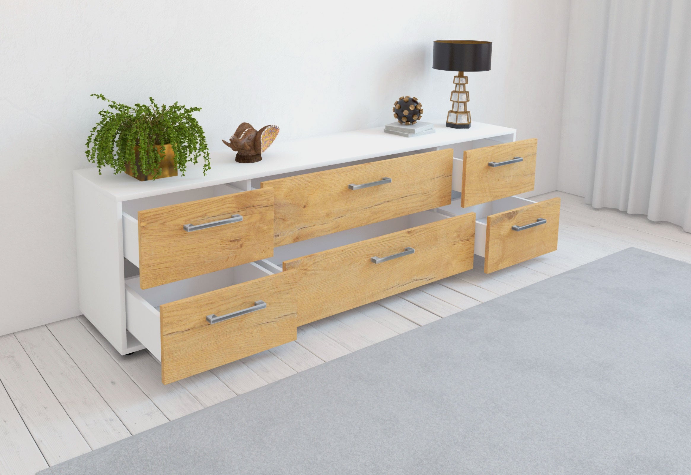 Lowboard - Assunta - Design Holzdekor - Freistehend mit Griffe 180 cm Weiss