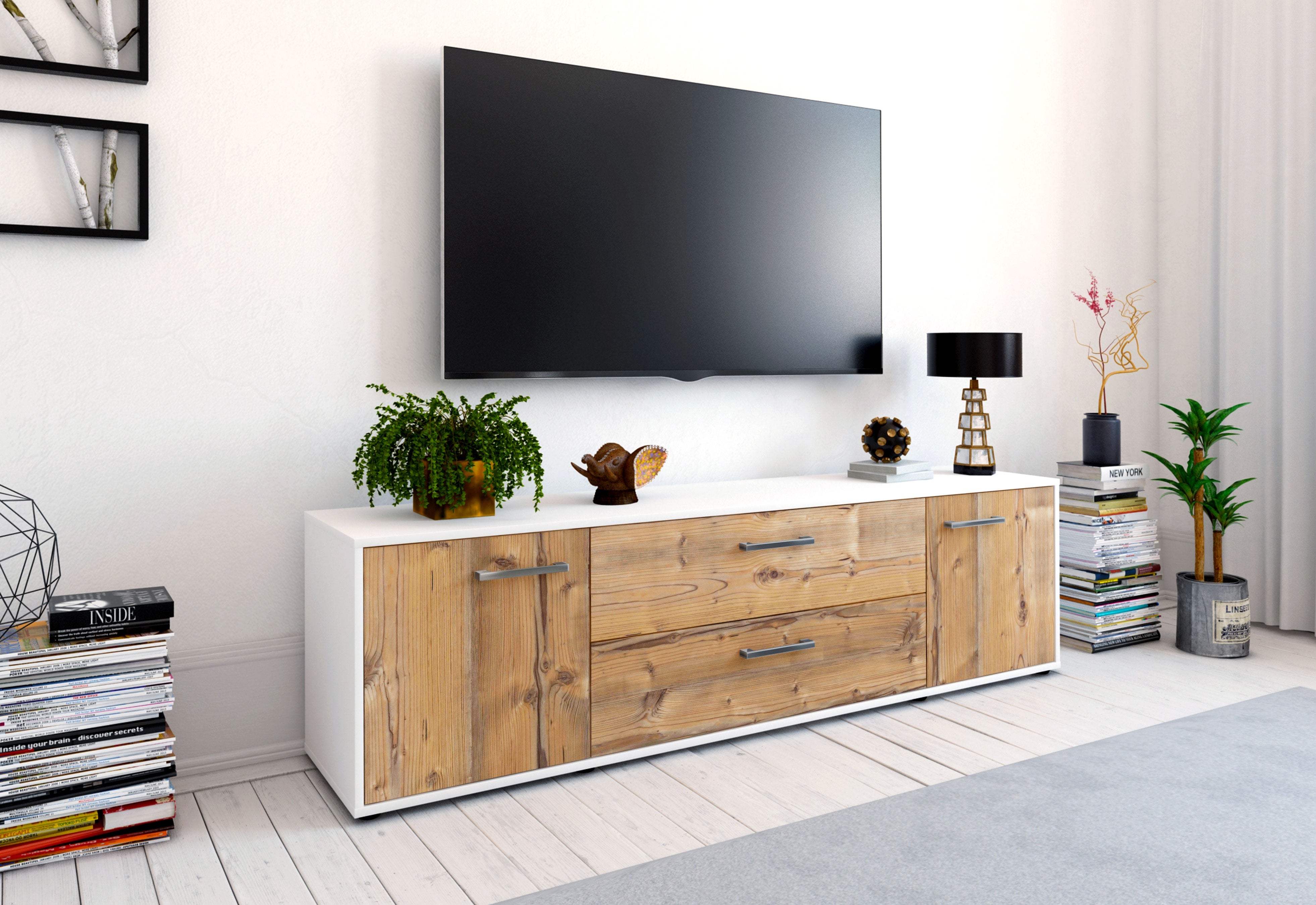 Lowboard - Aquilina - Design Holzdekor - Freistehend mit Griffe 180 cm Weiss
