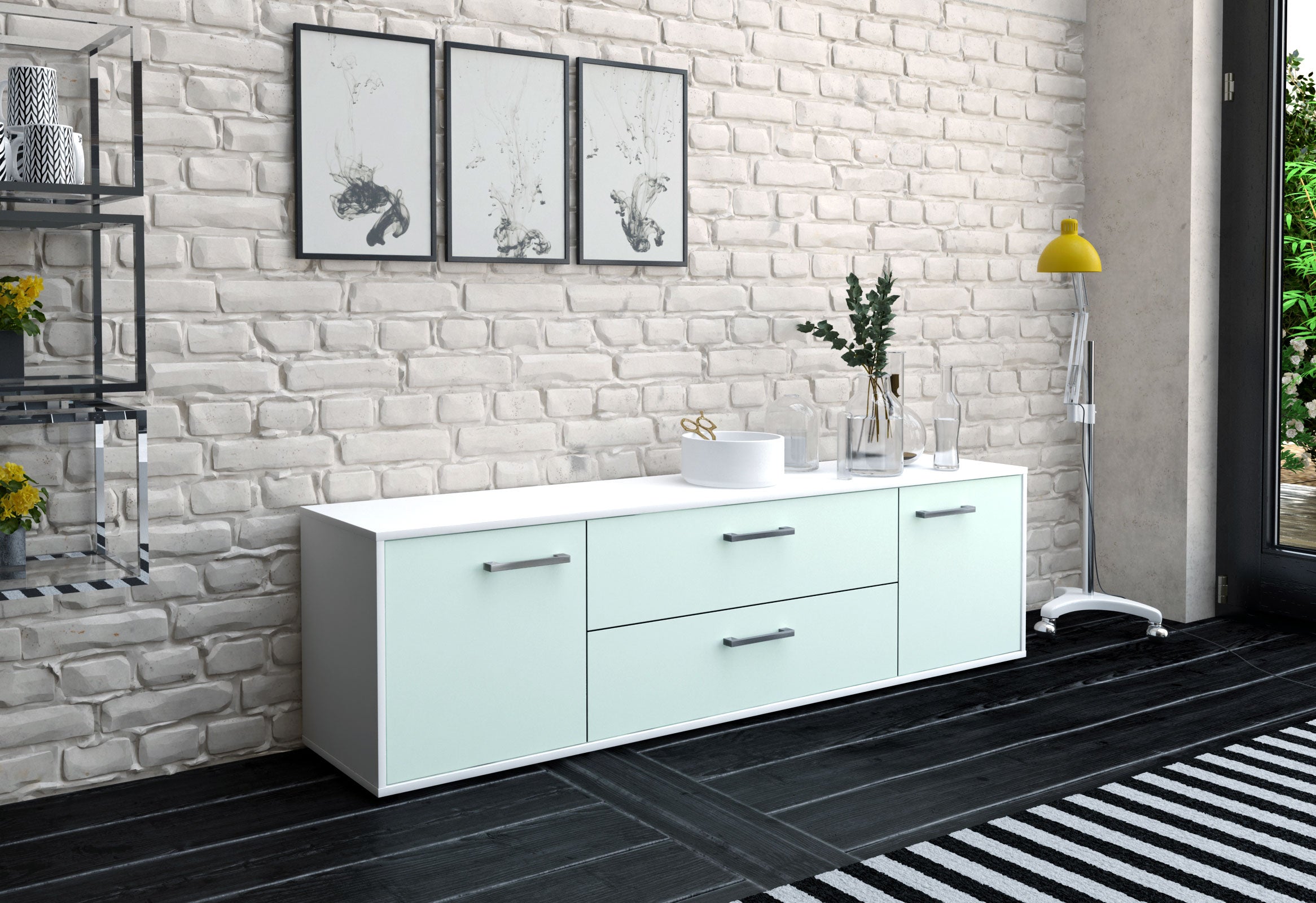 Lowboard - Aquilina - Design Farbakzent - Freistehend mit Griffe 180 cm Weiss