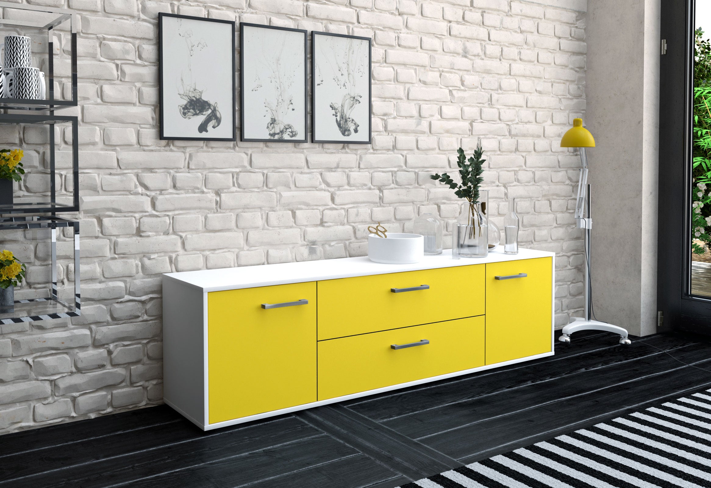 Lowboard - Aquilina - Design Farbakzent - Freistehend mit Griffe 180 cm Weiss