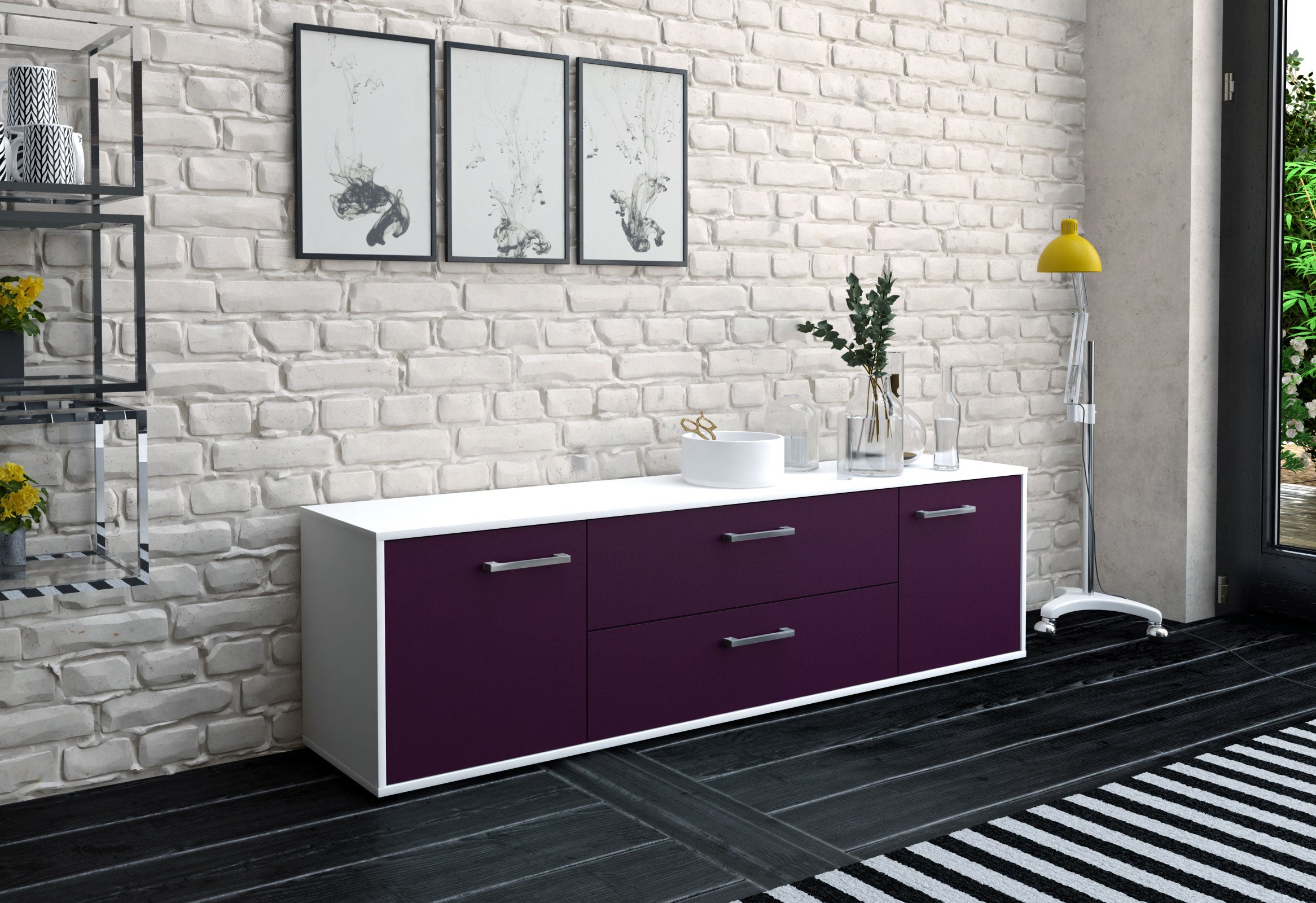 Lowboard - Aquilina - Design Farbakzent - Freistehend mit Griffe 180 cm Weiss
